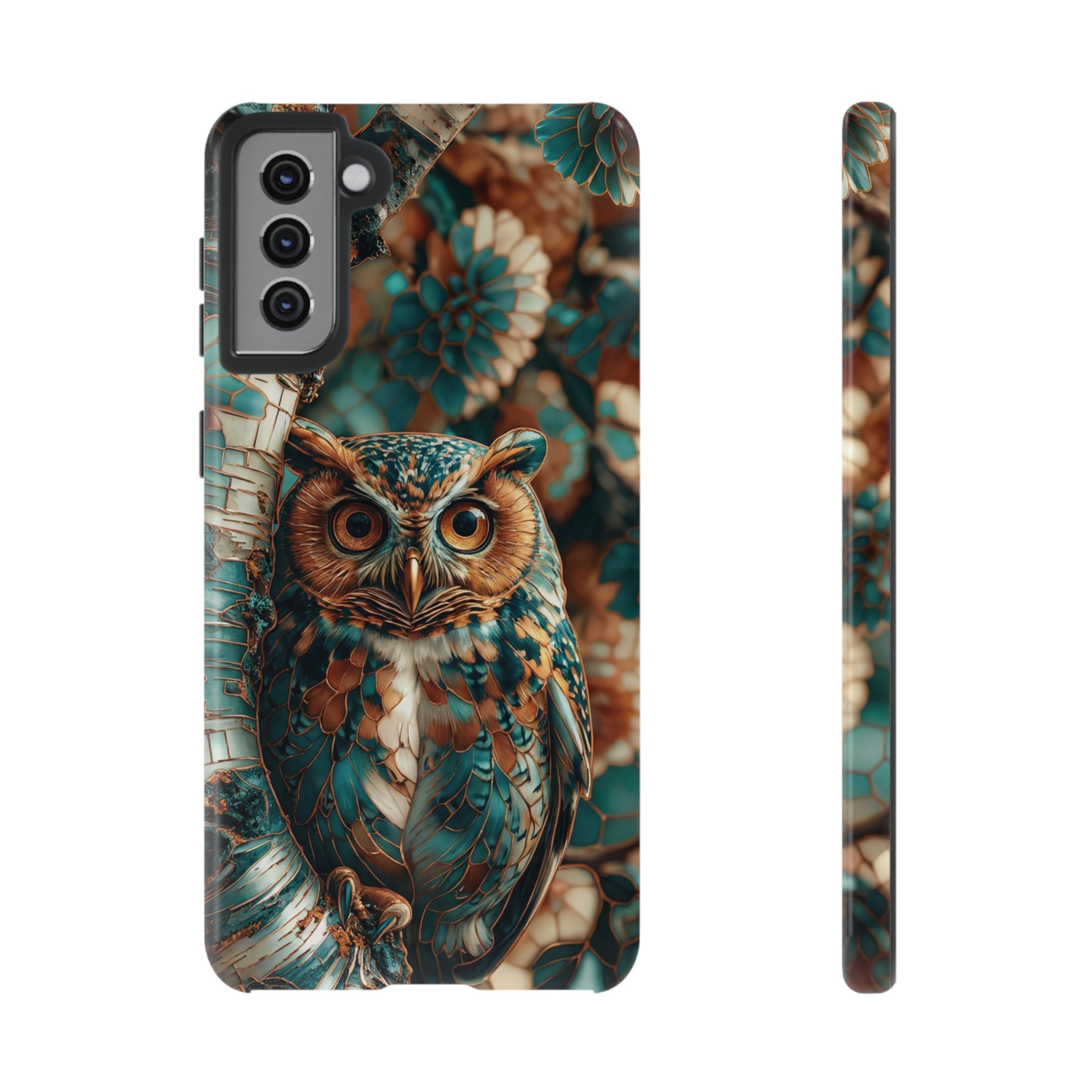 Owl Forest Tough Samsung Galaxy Case | Teal & Brown Rustic Wildlife Protective Cover