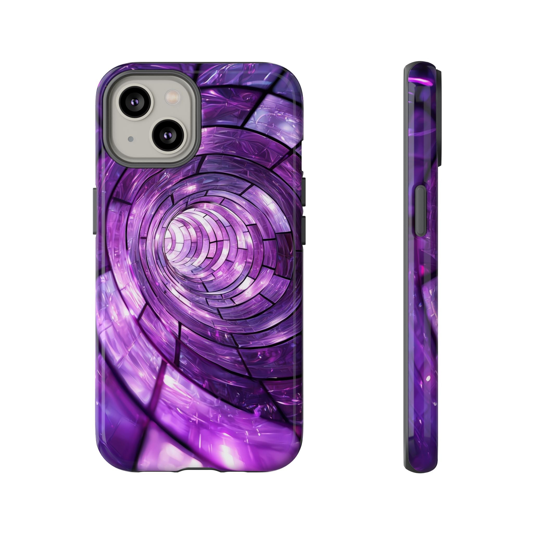 Purple Vortex Tough iPhone Case — Abstract Spiral Protective Cover