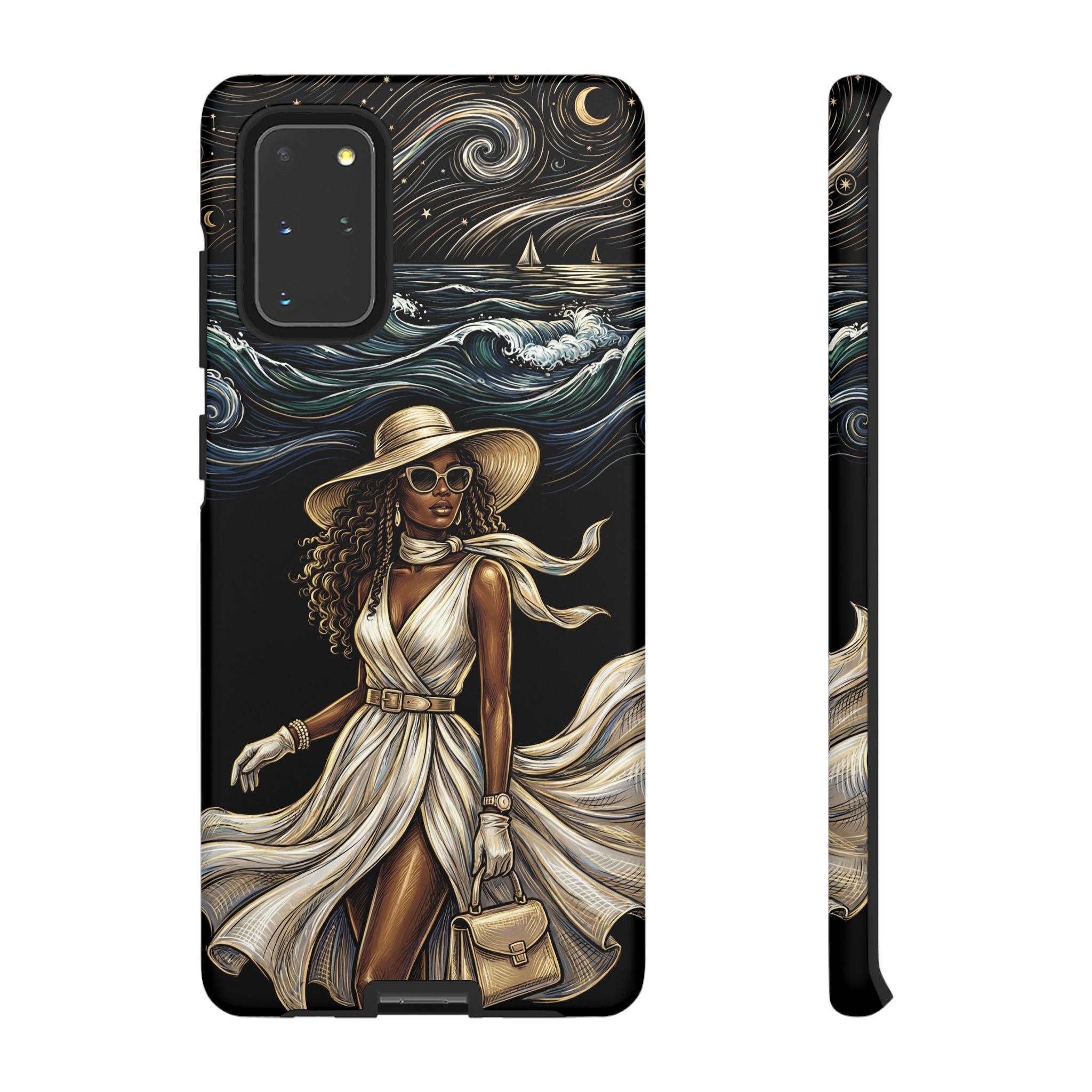 Samsung Galaxy Phone Case | Elegant Black Woman in Flowing Dress by the Sea