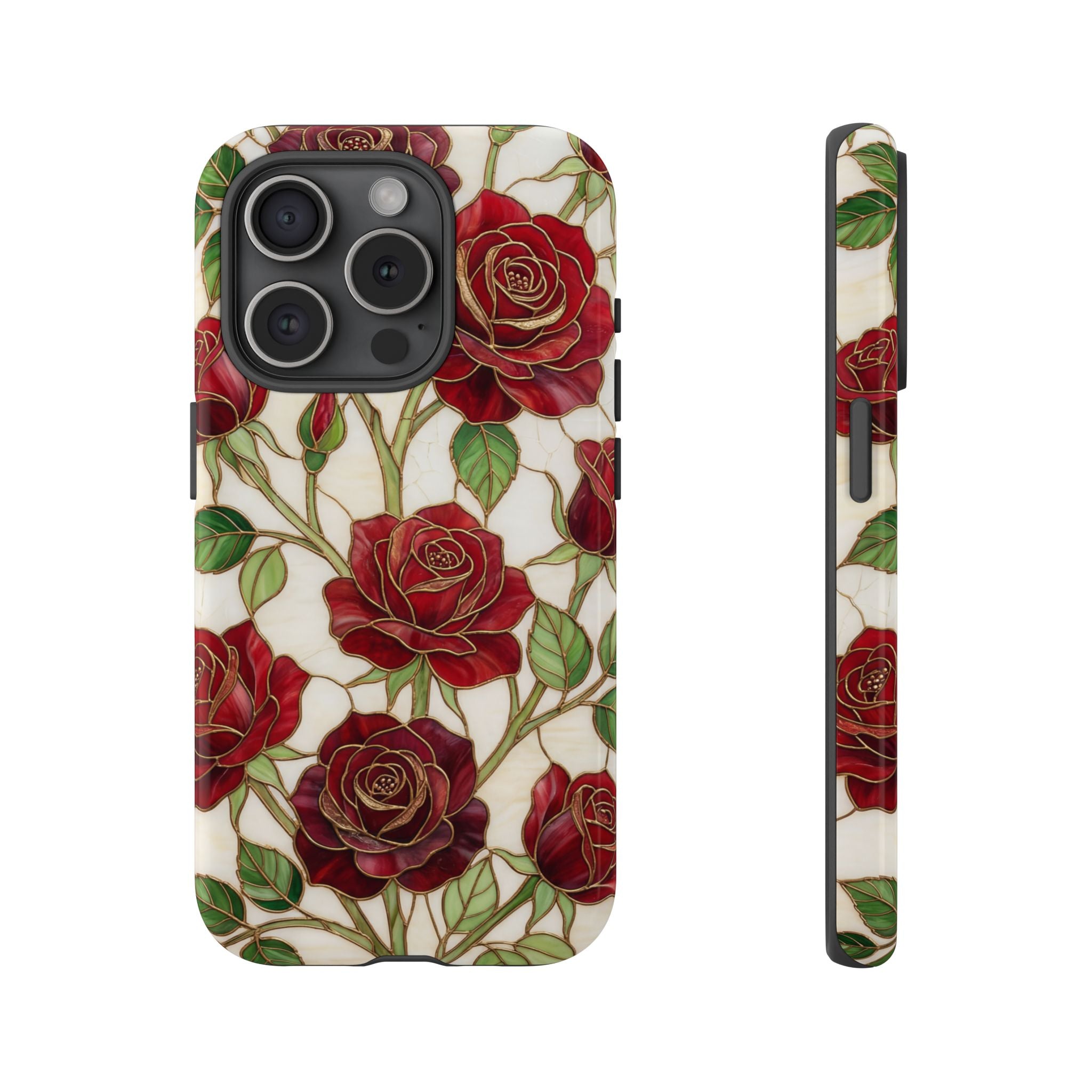 Red Rose Pattern Tough iPhone Case — Vintage Floral iPhone Protection