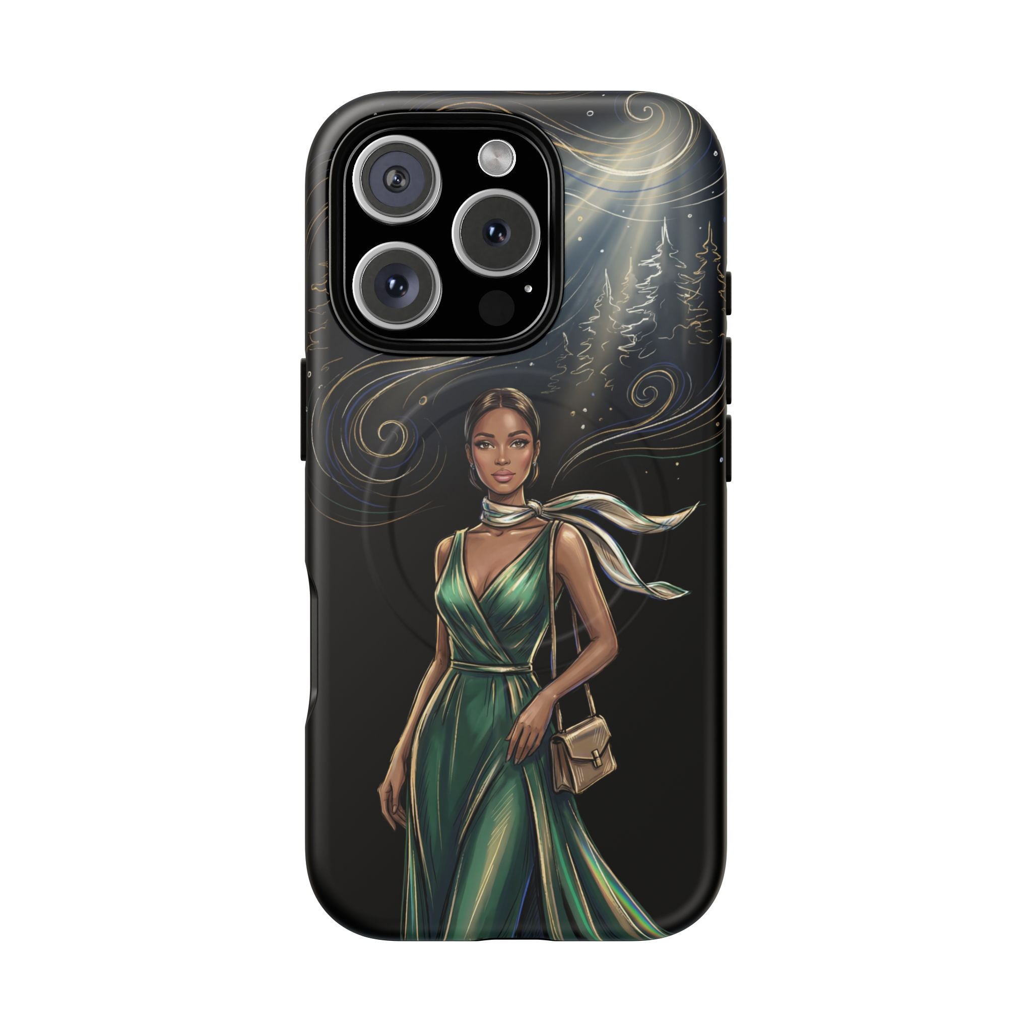 Elegant Woman in Green Dress Art Protective Tough MagSafe iPhone Case