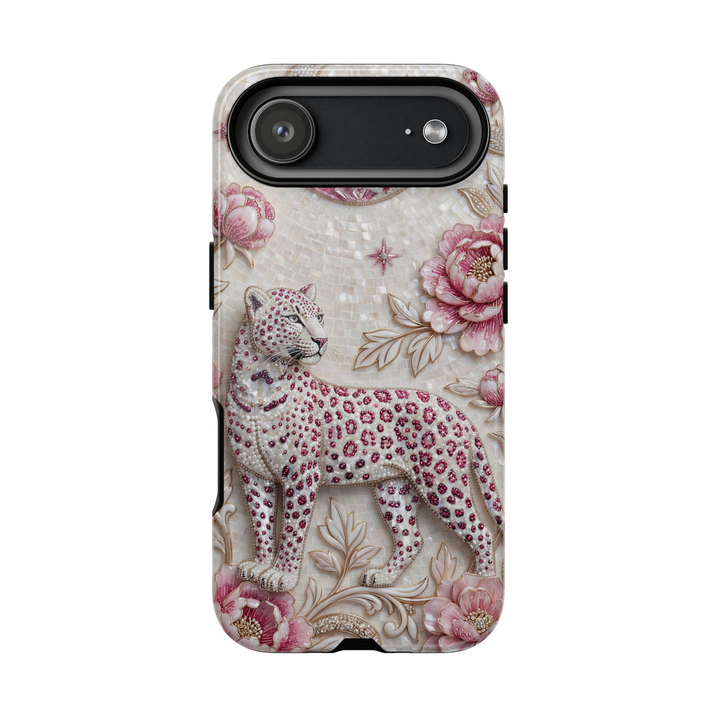 Cover iPhone "Luna Leopardata Floreale" | Custodia Protettiva Botanica Vintage Rosa