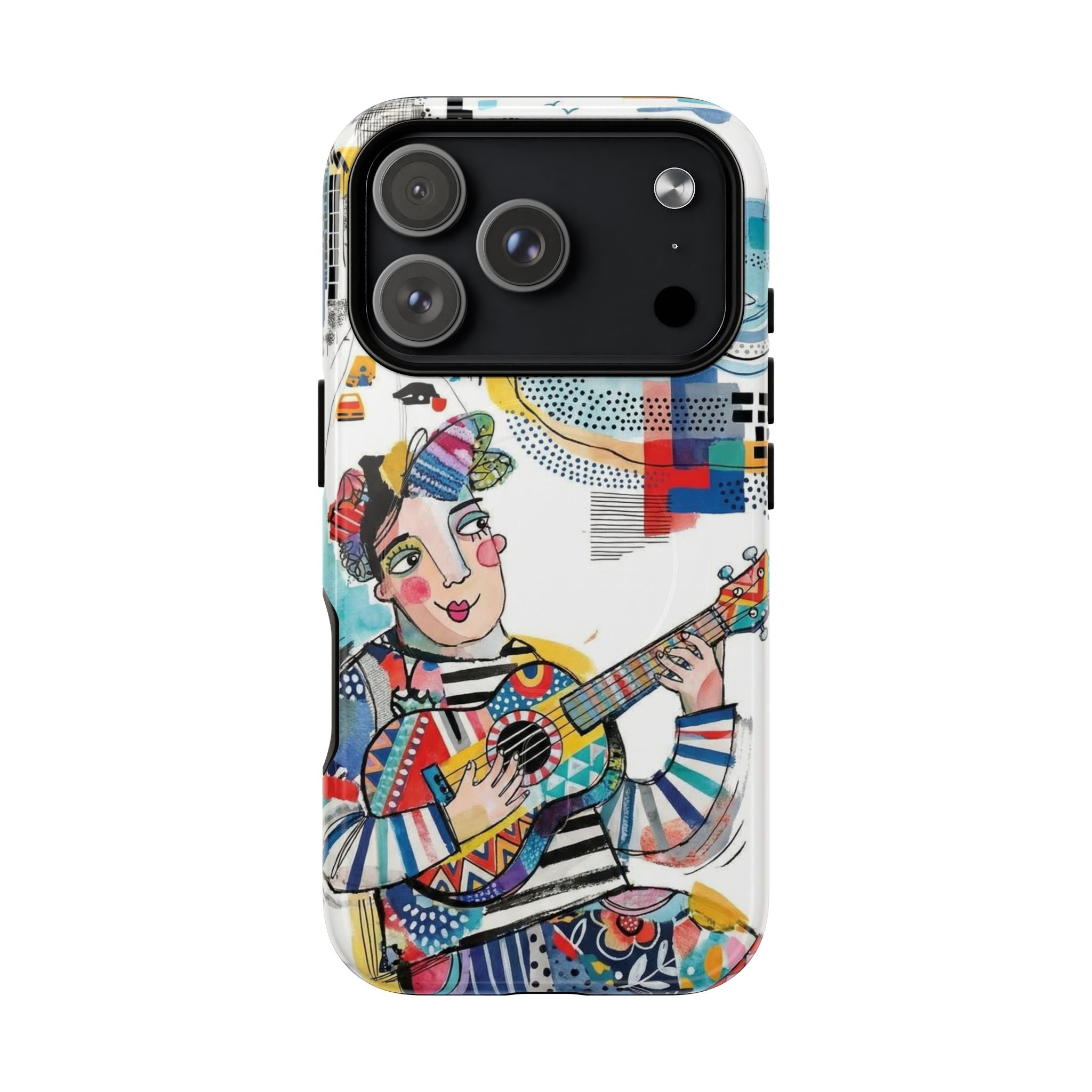 Artistic Musician MagSafe iPhone Case | Colorful Guitar Cityscape Tough Case