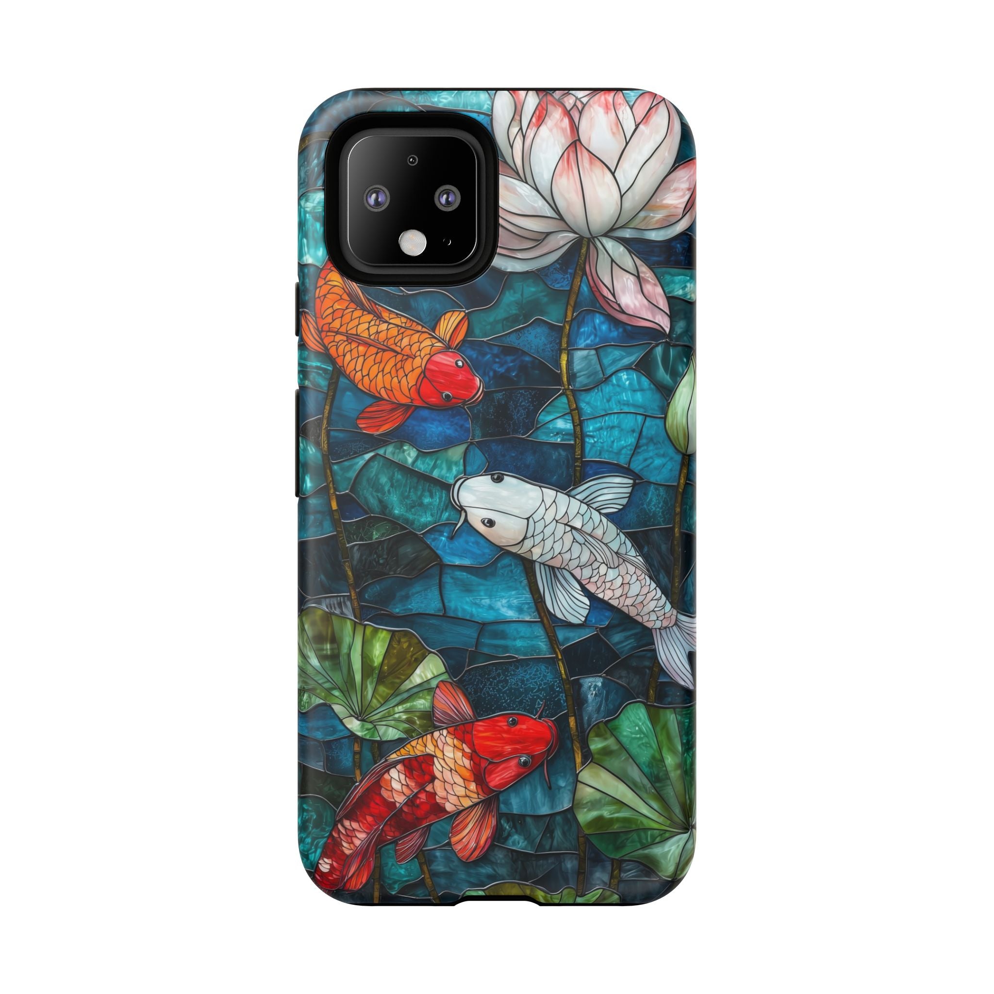 Koi Pond Tough Google Pixel Case — Stained Glass Lotus & Koi Design