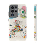 Whimsical Shopping Girl Samsung Galaxy Phone Case | Cute Floral Butterfly Tough Case
