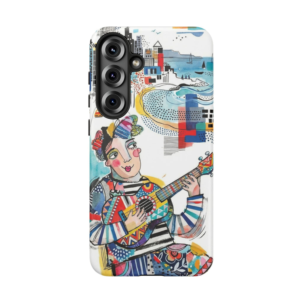 Custodia per Samsung Galaxy per Musicisti Artistici | Custodia Resistente con Chitarra Colorata e Paesaggio Urbano