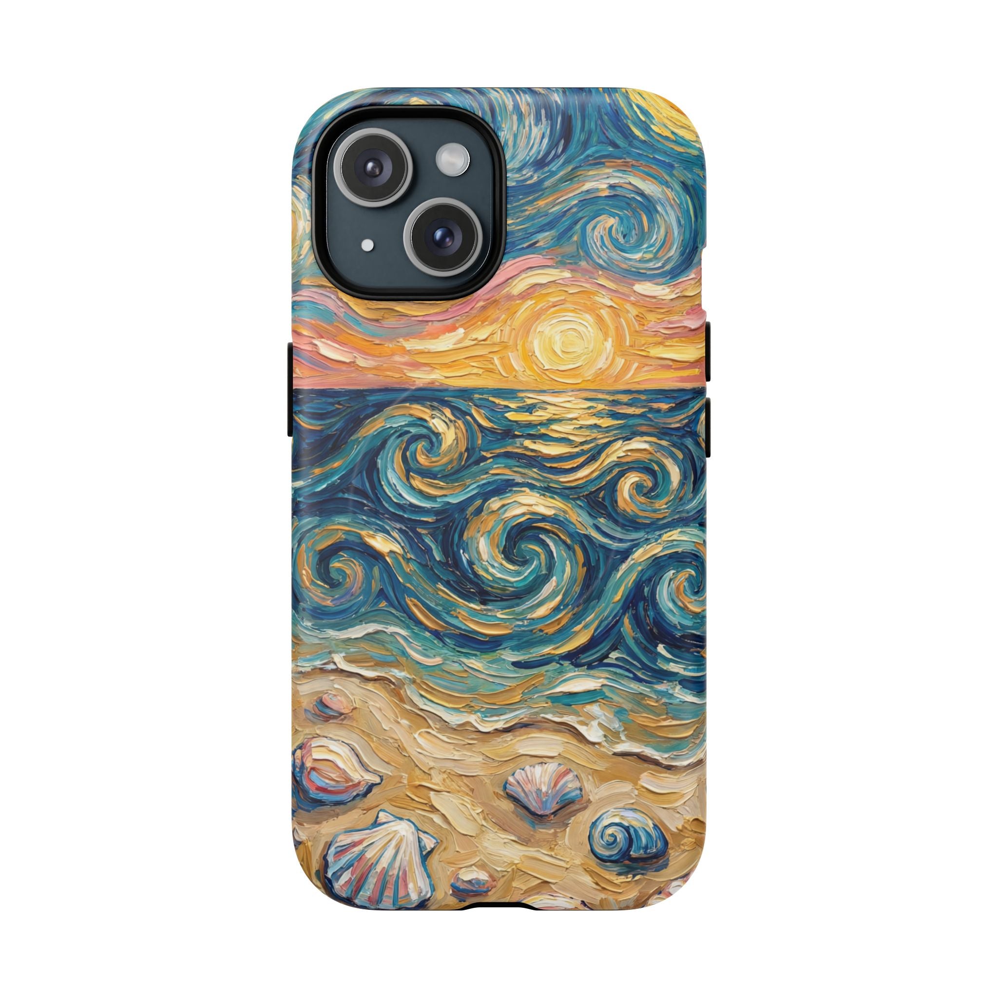 Sunset Ocean Waves MagSafe iPhone Case — Van Gogh‑Style Beach Waves with Shells