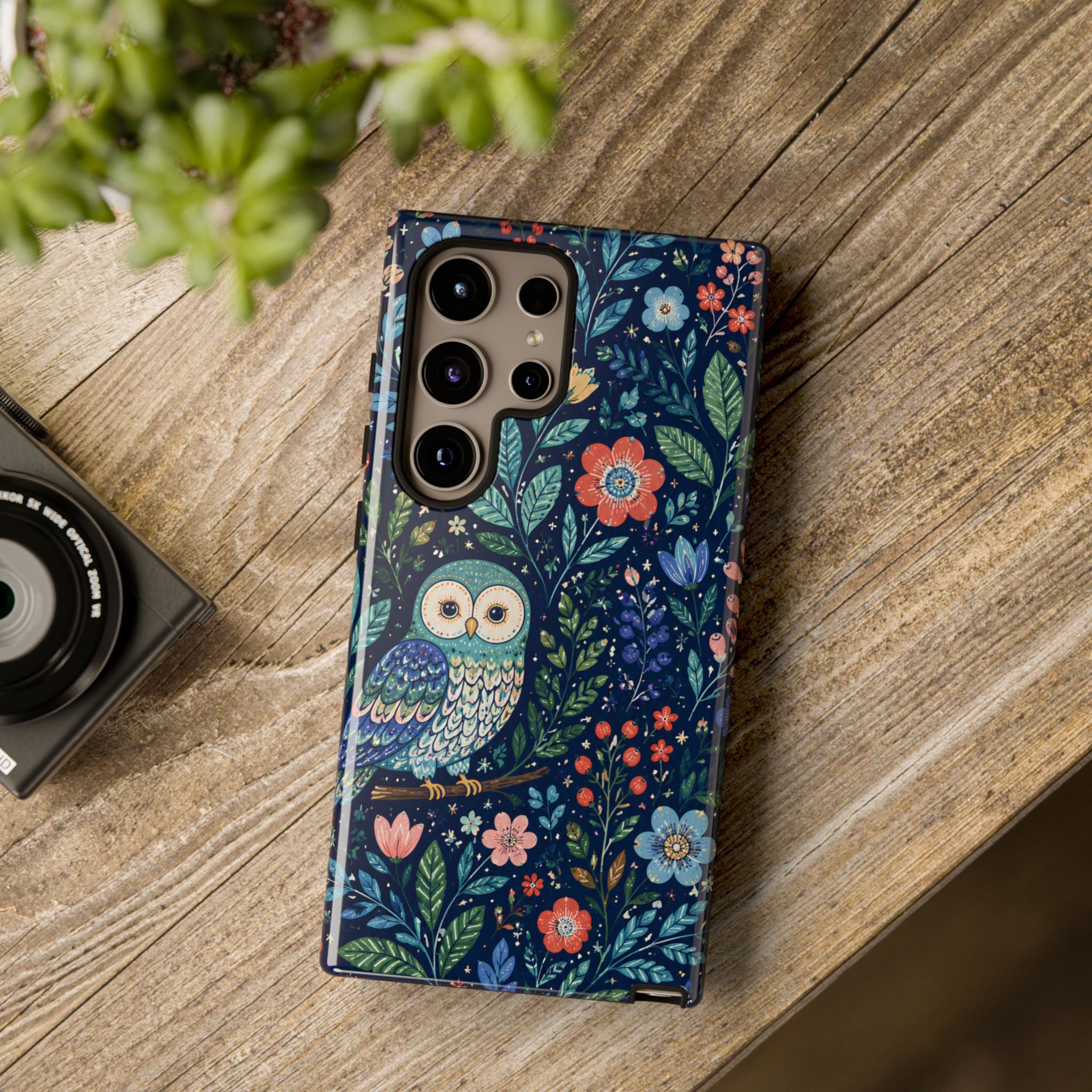 Owl Floral Samsung Galaxy Phone Case | Navy Botanical Protective Phone Cover