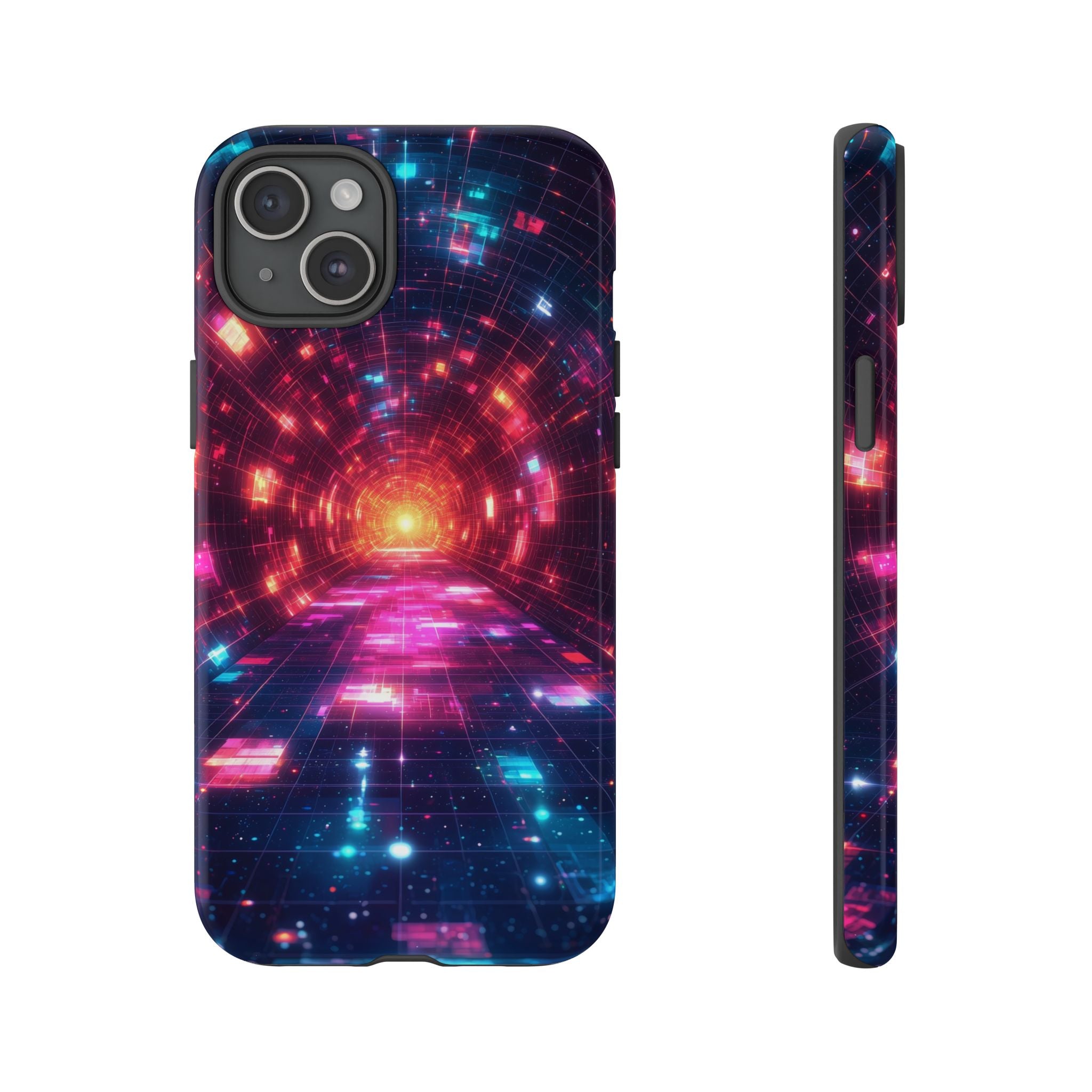 Neon Tunnel Tough iPhone Case — Retro Futuristic Galaxy Design