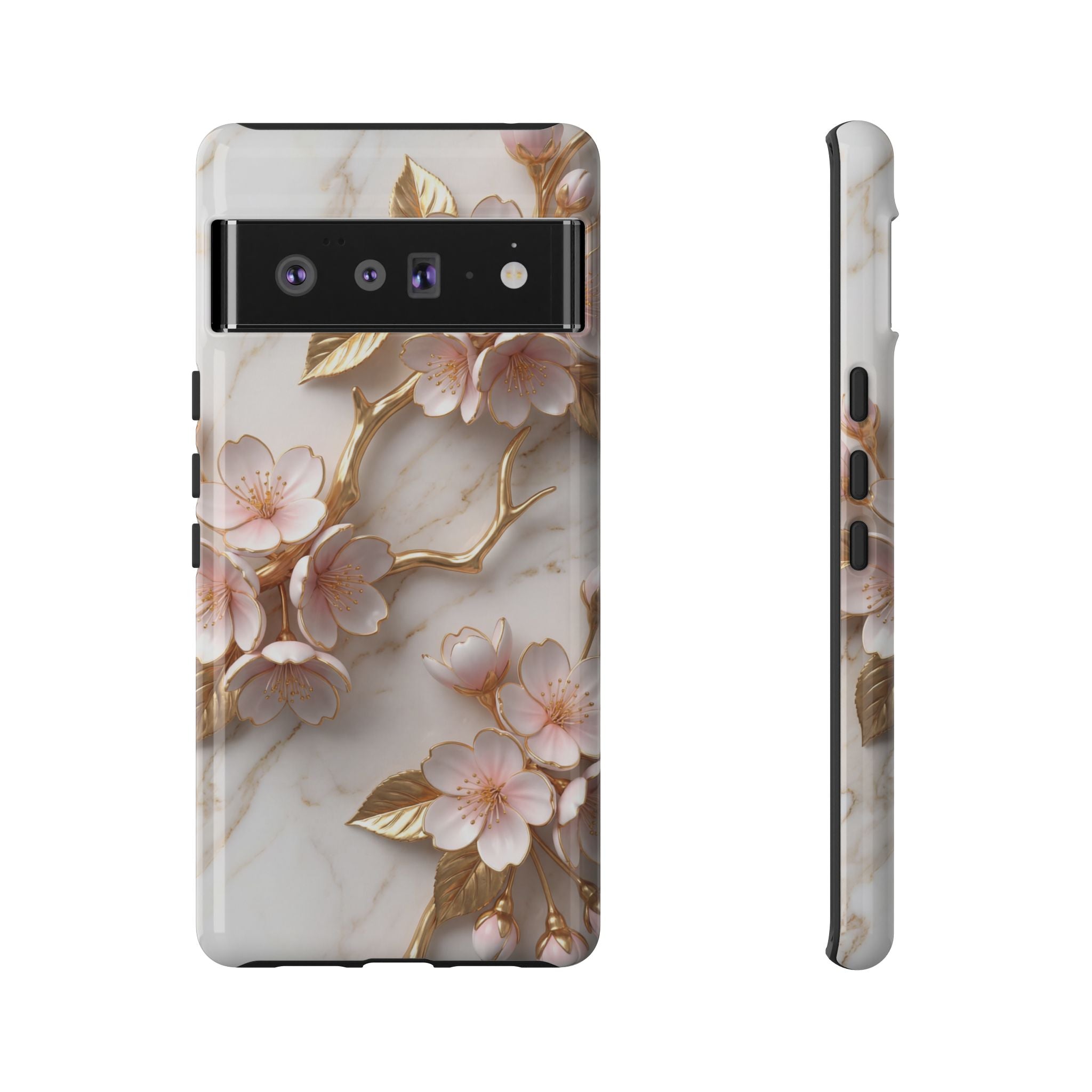 Floral Marble Google Pixel Case — Sakura Gold Cherry Blossom Tough Case