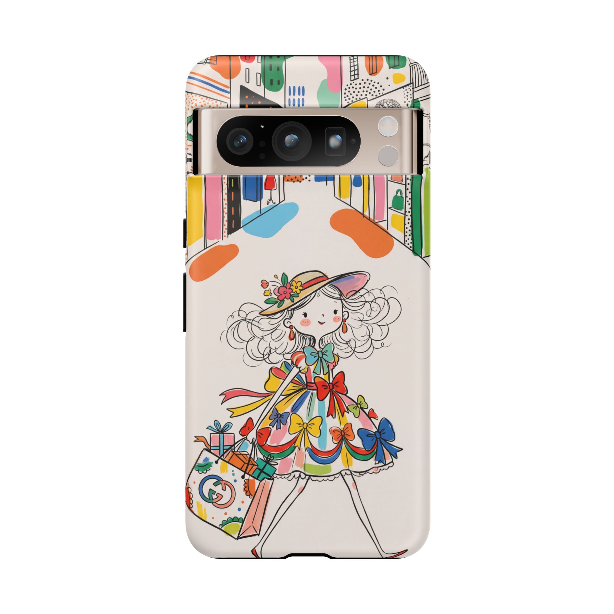 Cute Fashion Girl Google Pixel Phone Case | Colourful Shopping Street Design