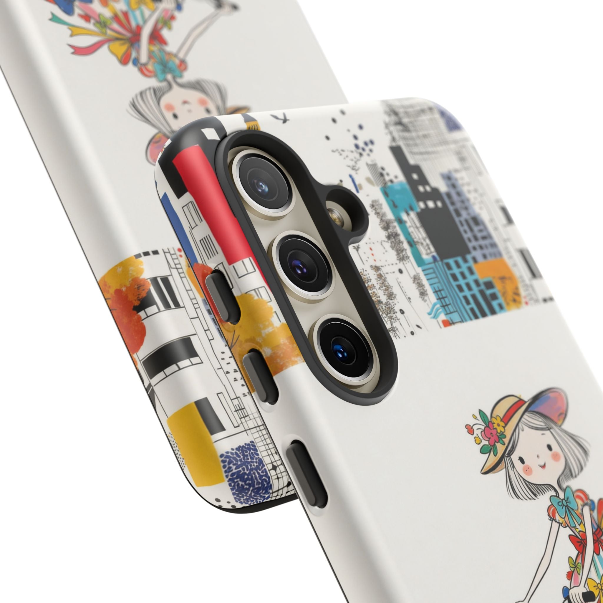 Whimsical Girl on Brompton Bicycle Urban Illustration Samsung Galaxy Phone Case