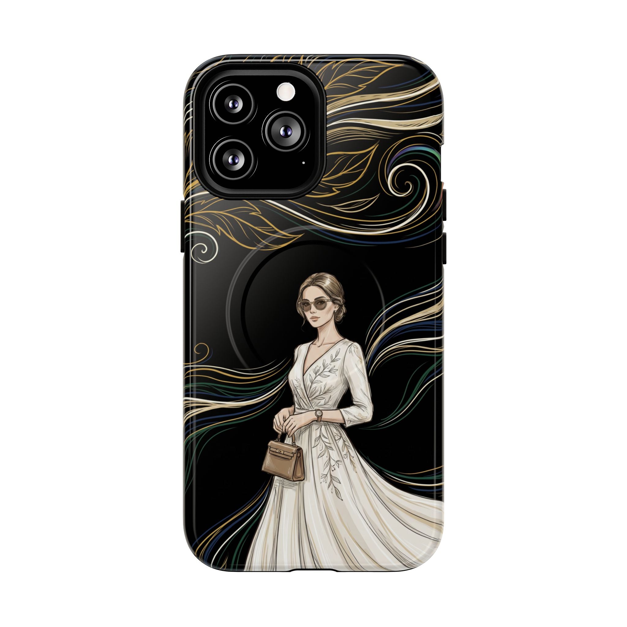 Elegant Woman Illustration MagSafe iPhone Case | Vintage Bride in Flowing Gown