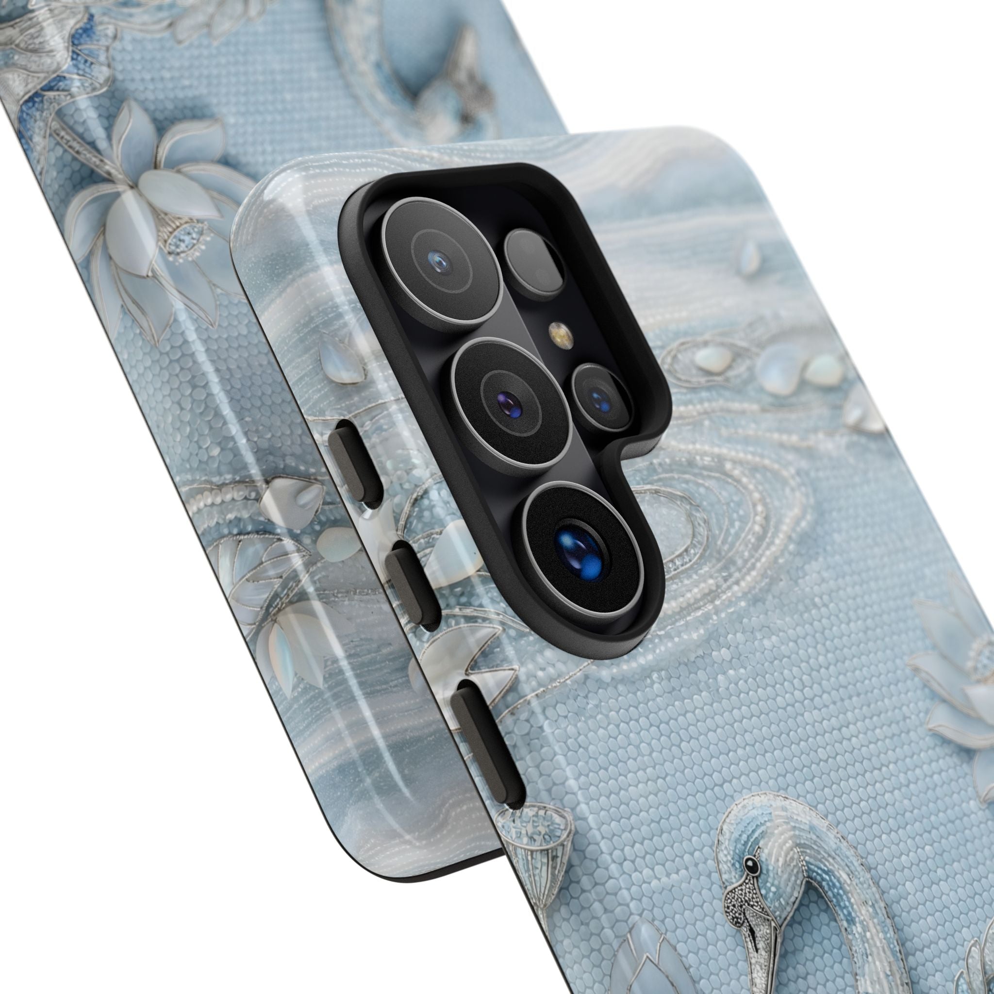 Swan Lake Floral Samsung Galaxy Phone Case | Sparkling Blue Swan Protective Case