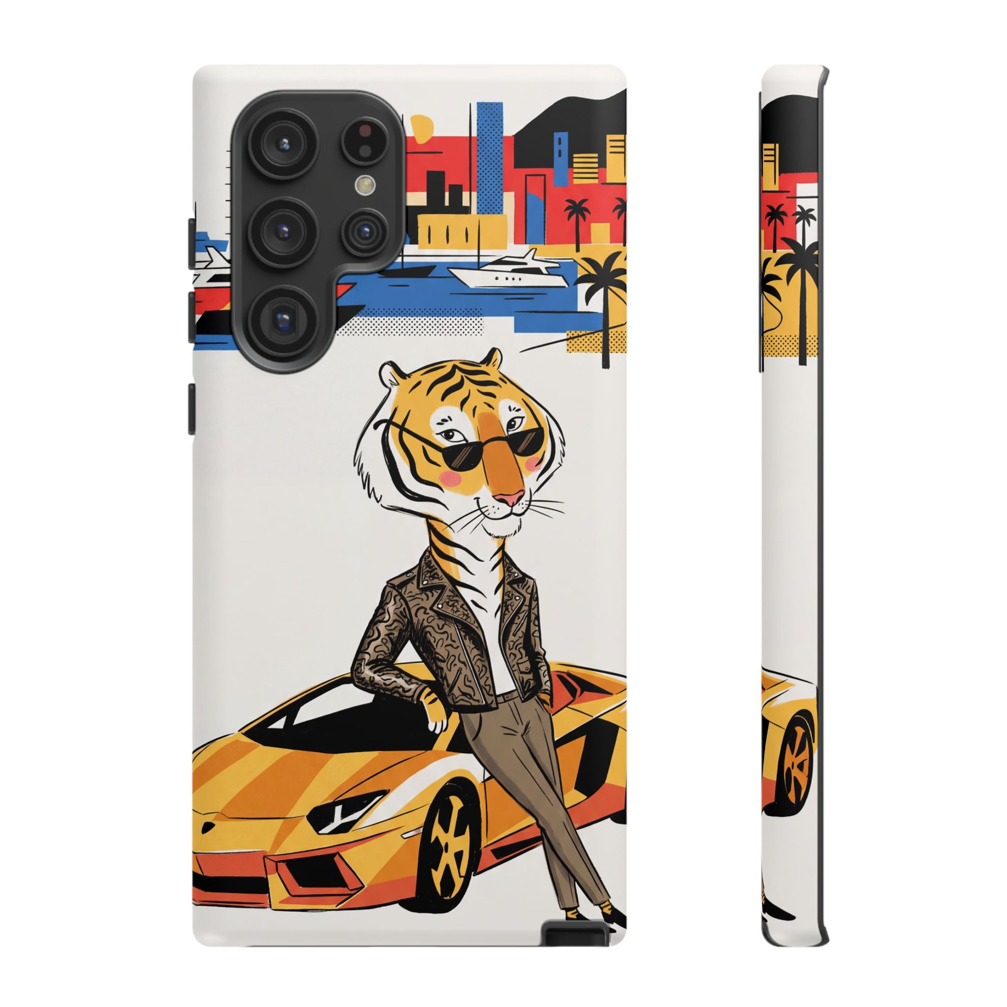 Stylish Tiger with Sports Car Illustration Samsung Galaxy Phone Case