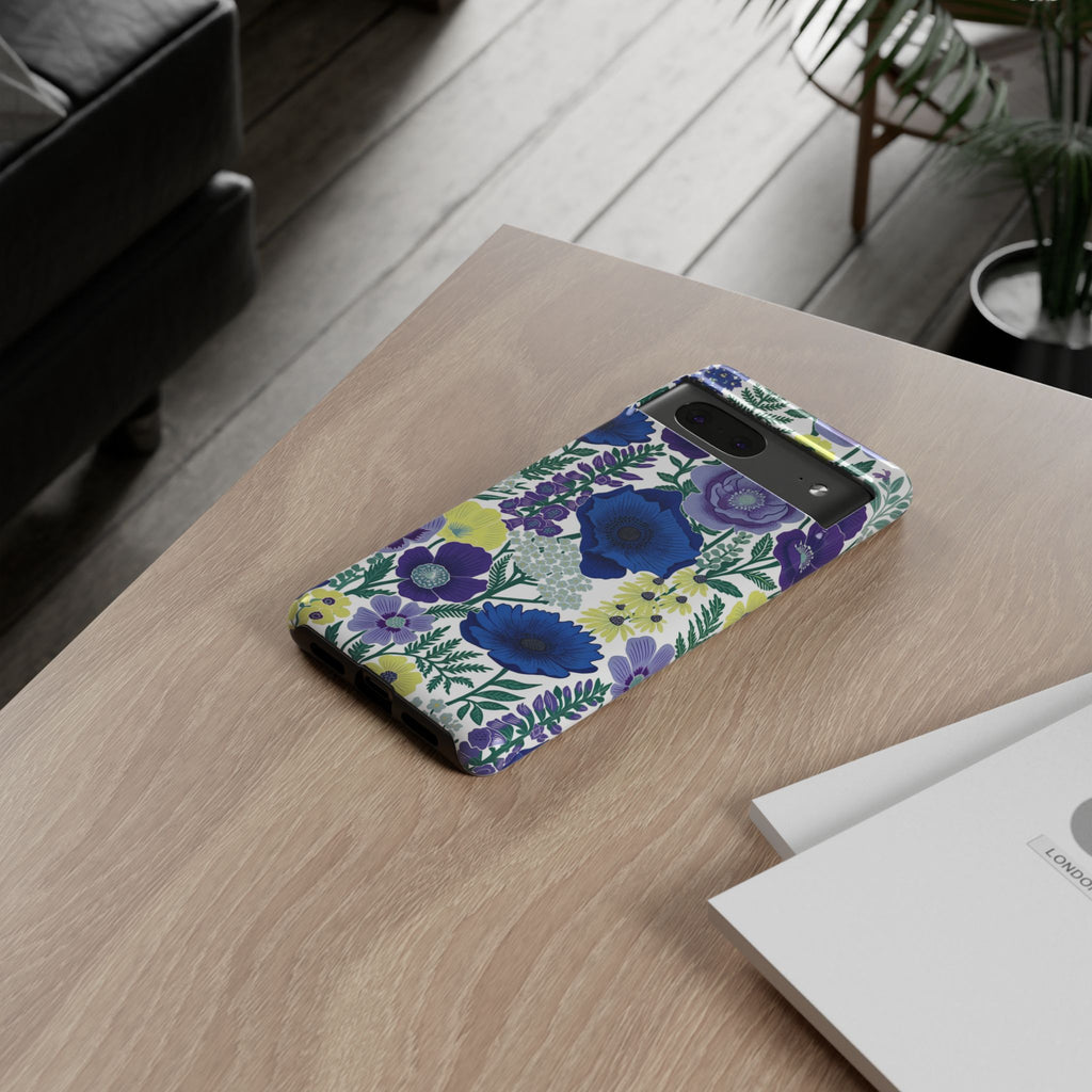 Floral Blue & Purple Tough Google Pixel Phone Case | Protective Botanical Phone Cover