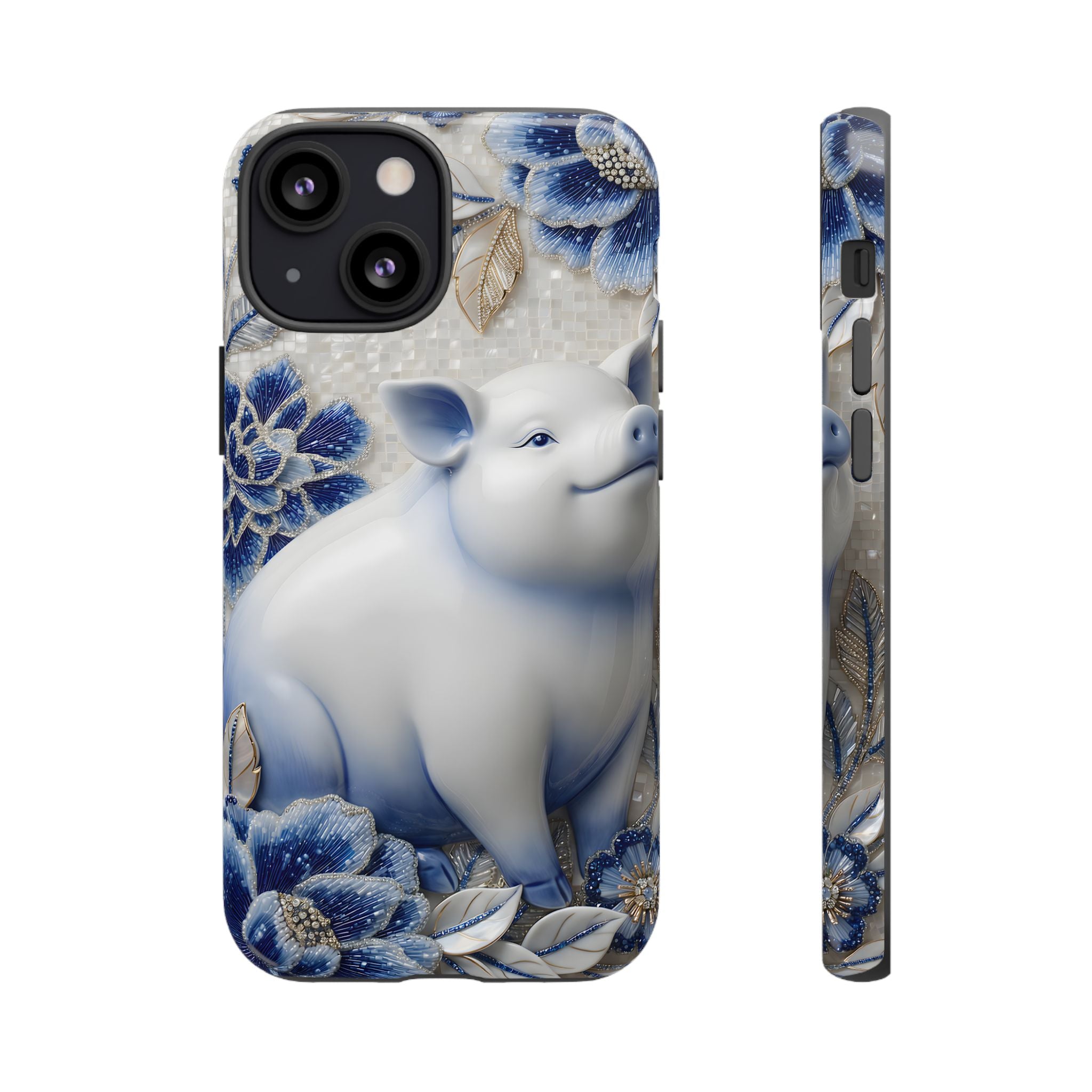 Asian Zodiac Pig iPhone Case | Blue & White Porcelain Slim Protective Shockproof Case| Year of the Pig Gift