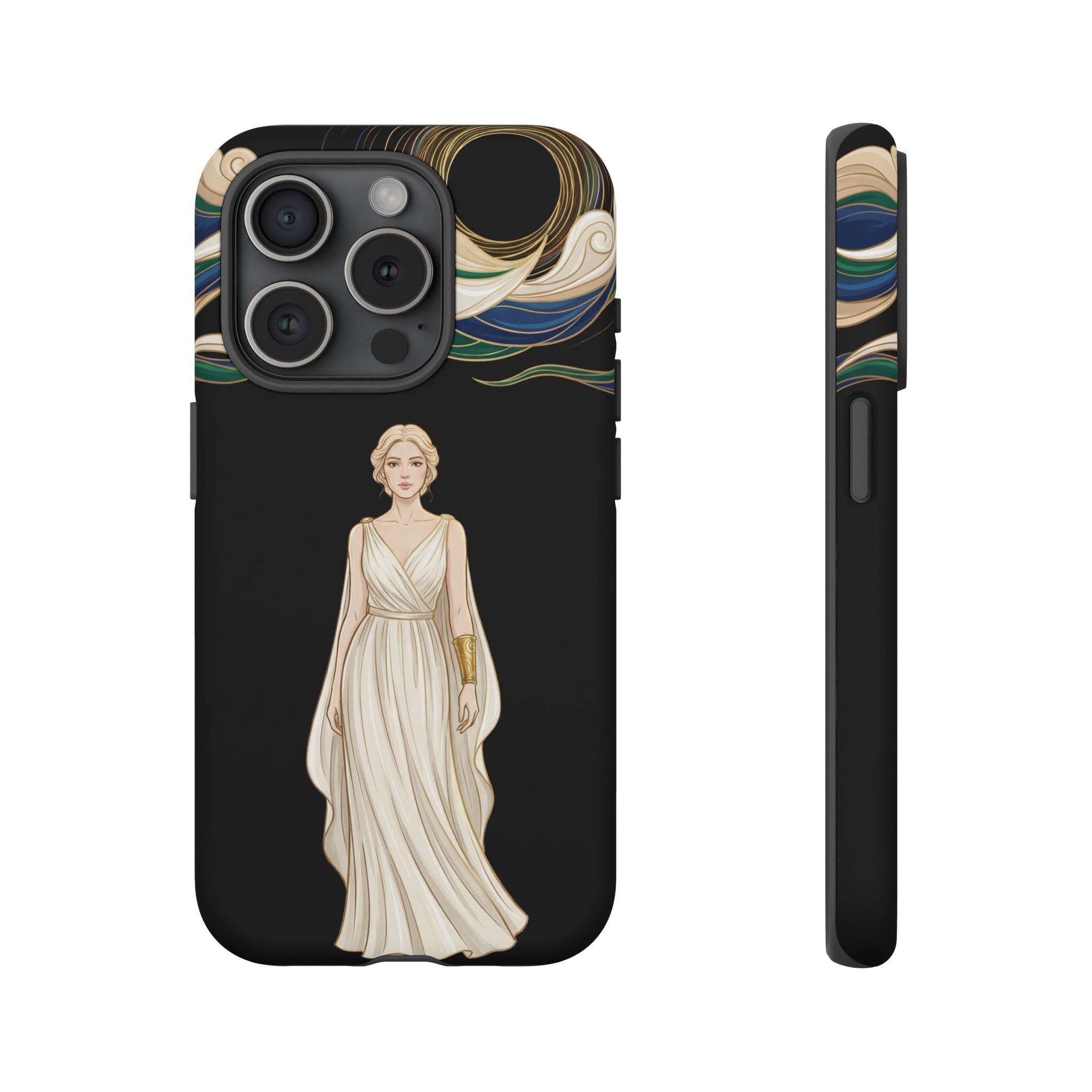 Art Nouveau Goddess iPhone Case | Elegant Woman Illustration on Black