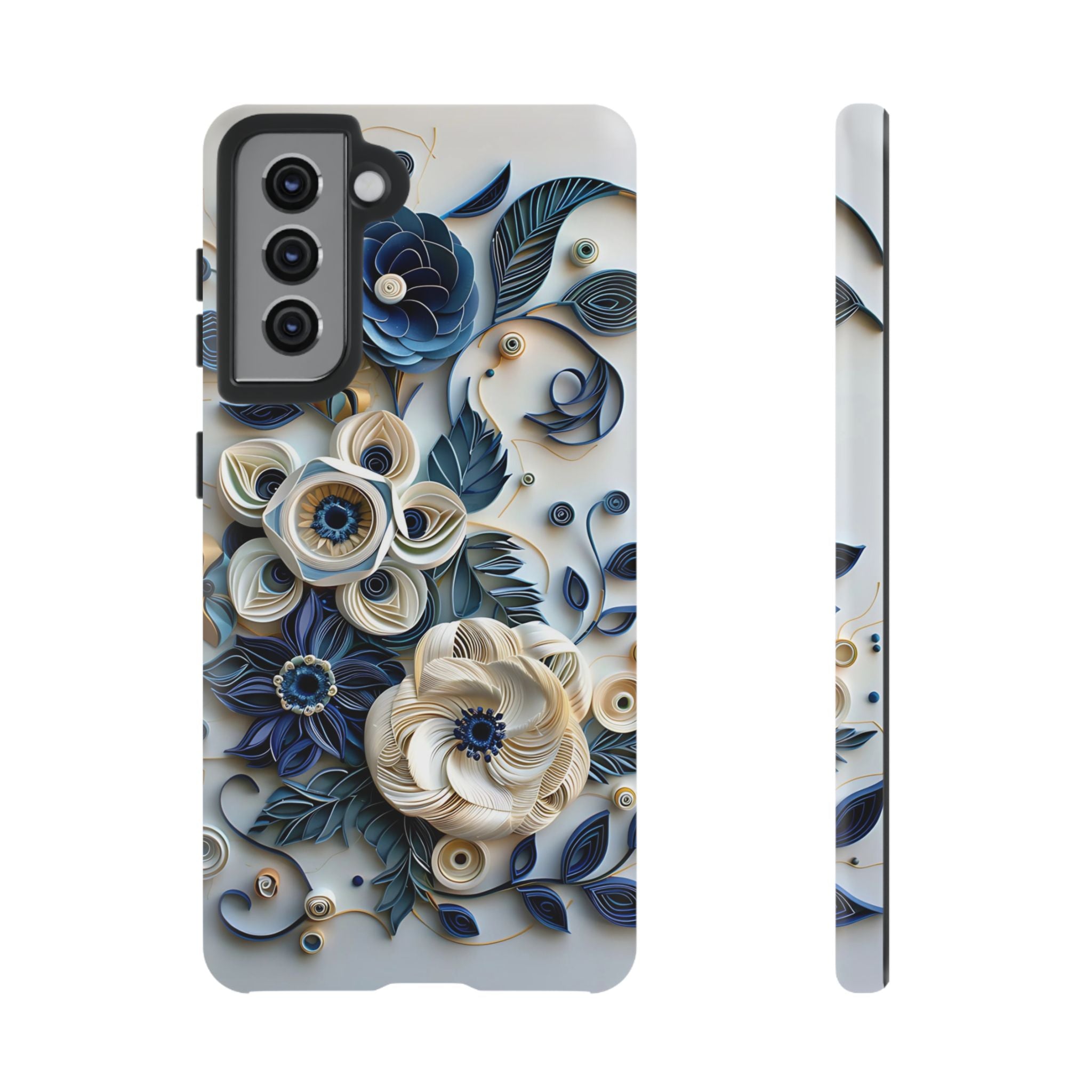 Floral Quilled Art Samsung Galaxy Case — Blue & Cream Decorative Protection
