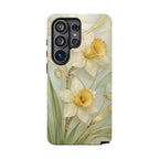 Stained Glass Daffodil Samsung Galaxy Phone Case | Yellow Floral Phone Cover