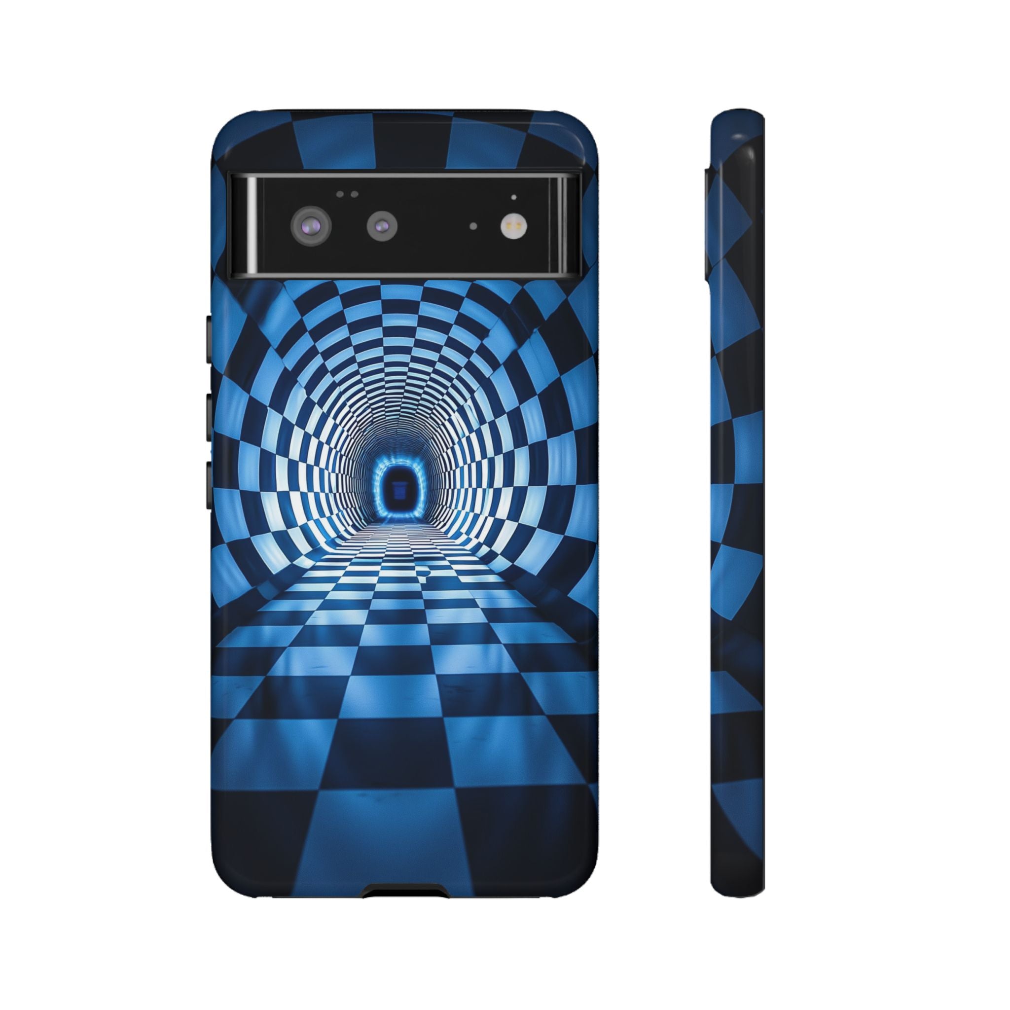 Blue Checkered Tunnel Google Pixel Case — 3D Optical Illusion Tough Case