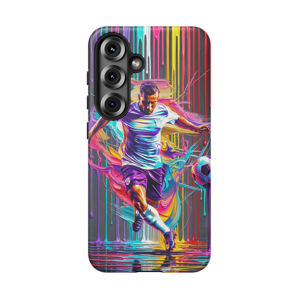 Soccer Player Neon Art Samsung Galaxy Phone Case | Vibrant Football Kick Protective Cover