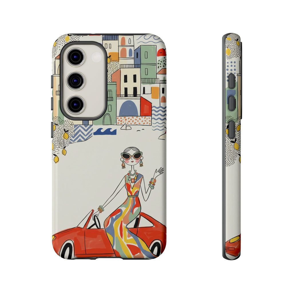 Stylish Riviera Samsung Galaxy Phone Case | Chic Retro Woman in Convertible Design