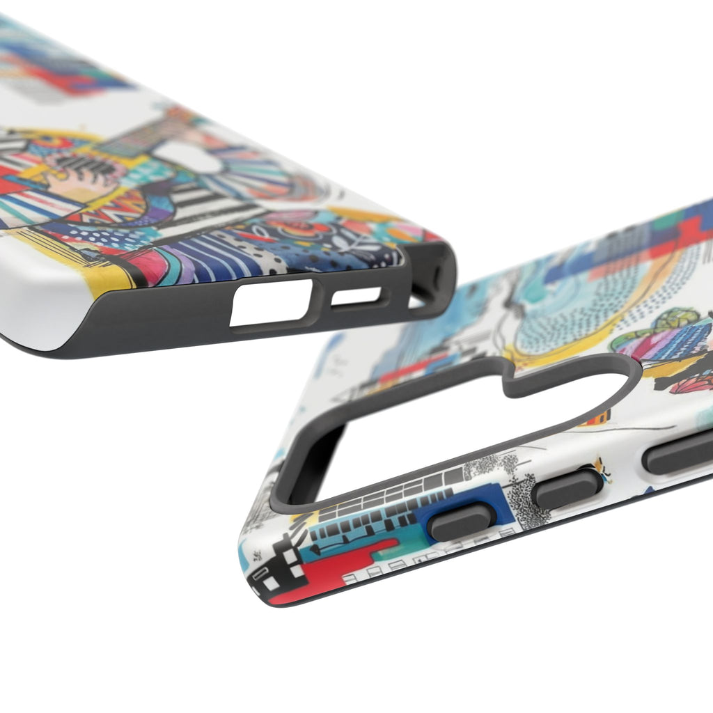 Custodia per Samsung Galaxy per Musicisti Artistici | Custodia Resistente con Chitarra Colorata e Paesaggio Urbano