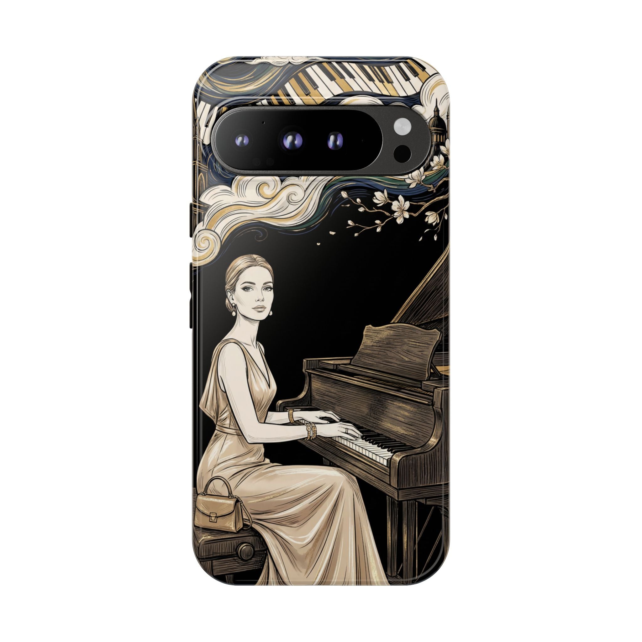 Elegant Piano Woman Google Pixel Phone Case | Vintage Art Deco Music Design