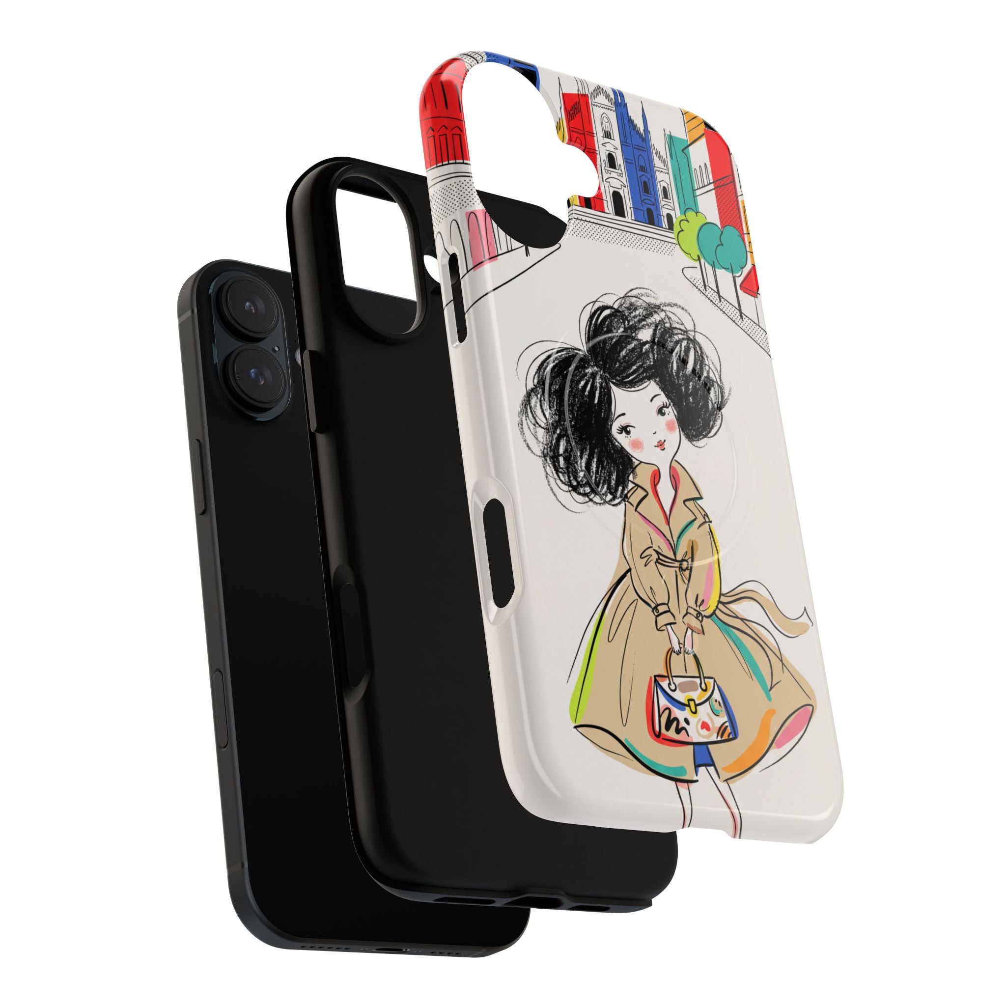 Illustrated Trench Coat Fashion Chic City Girl MagSafe iPhone Case