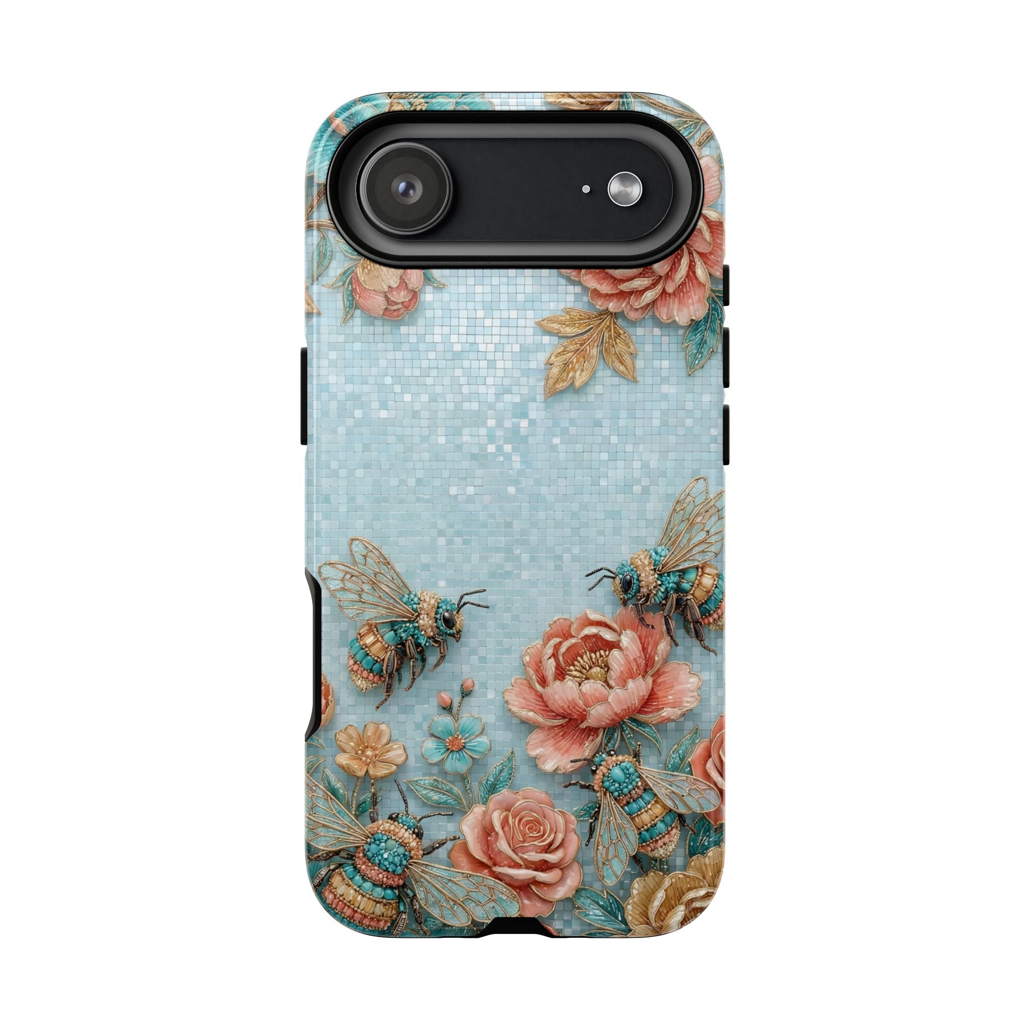 Floral Bees iPhone Case | Vintage Rose & Turquoise Protective Cover