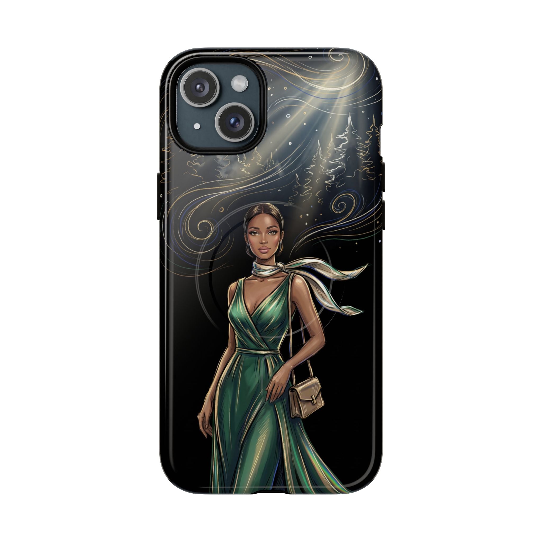 Elegant Woman in Green Dress Art Protective Tough MagSafe iPhone Case