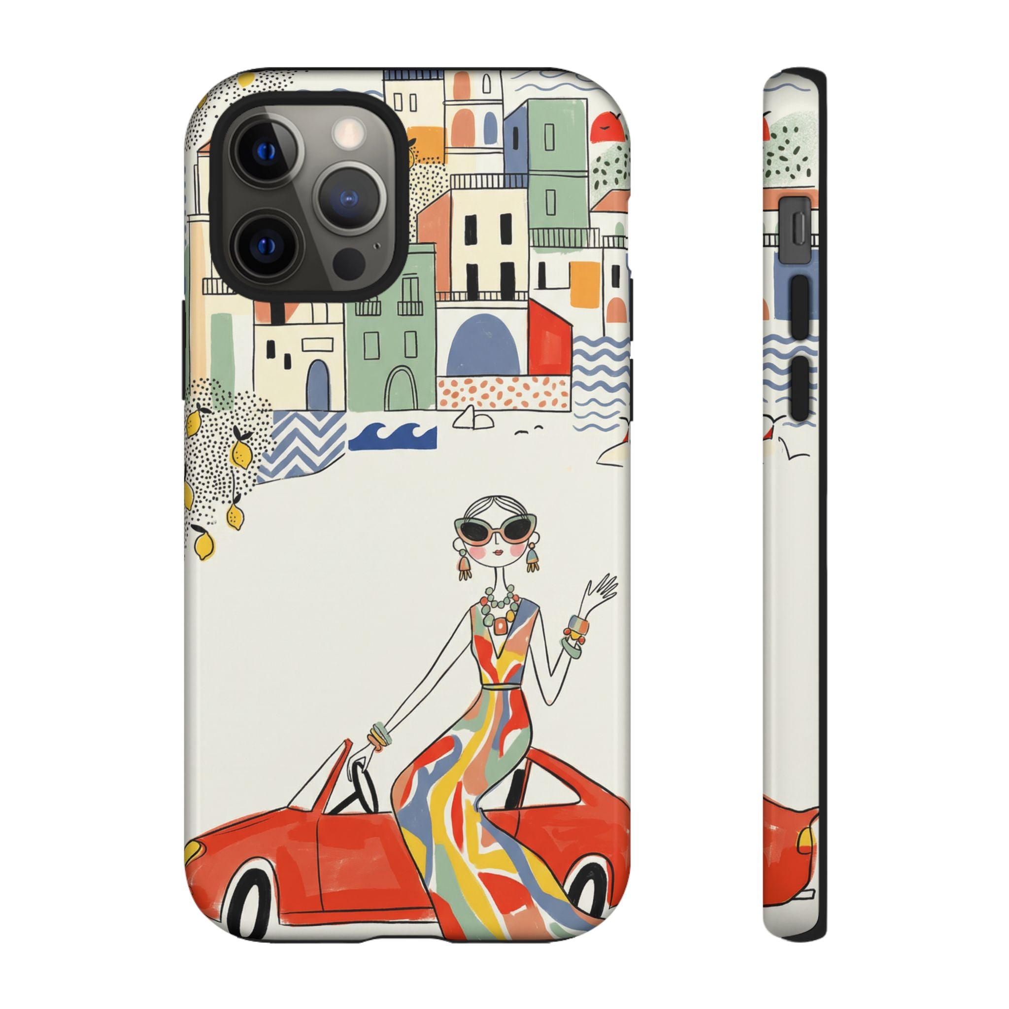 Stylish Riviera iPhone Case | Chic Retro Woman in Convertible Design