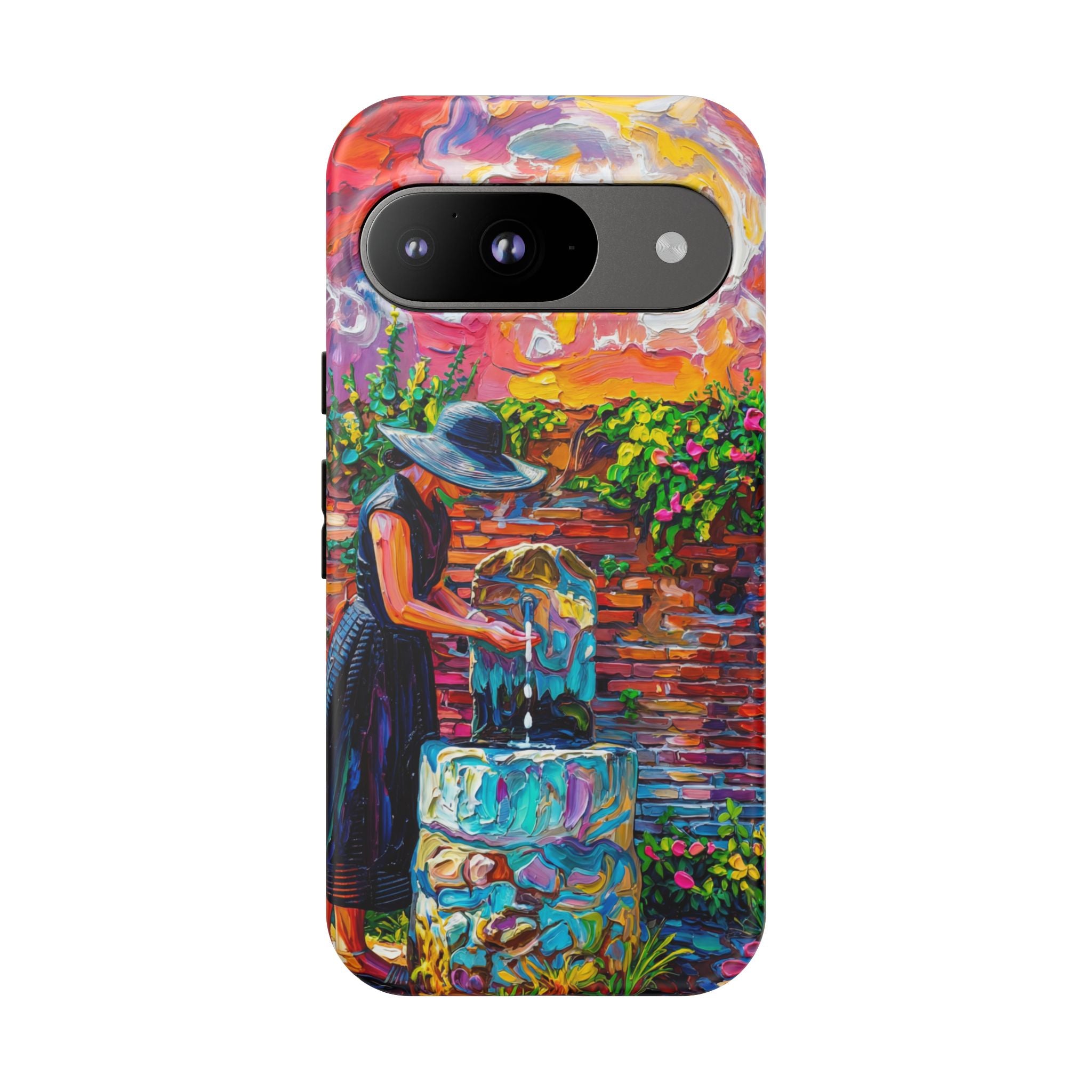 Artistic Garden Google Pixel Case | Woman at Well Colourful Impressionist Design