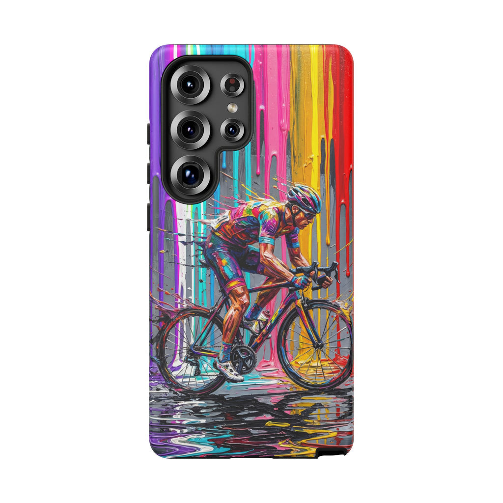 Cyclist Art Samsung Galaxy Phone Case | Colourful Drip Painting Tough Cases