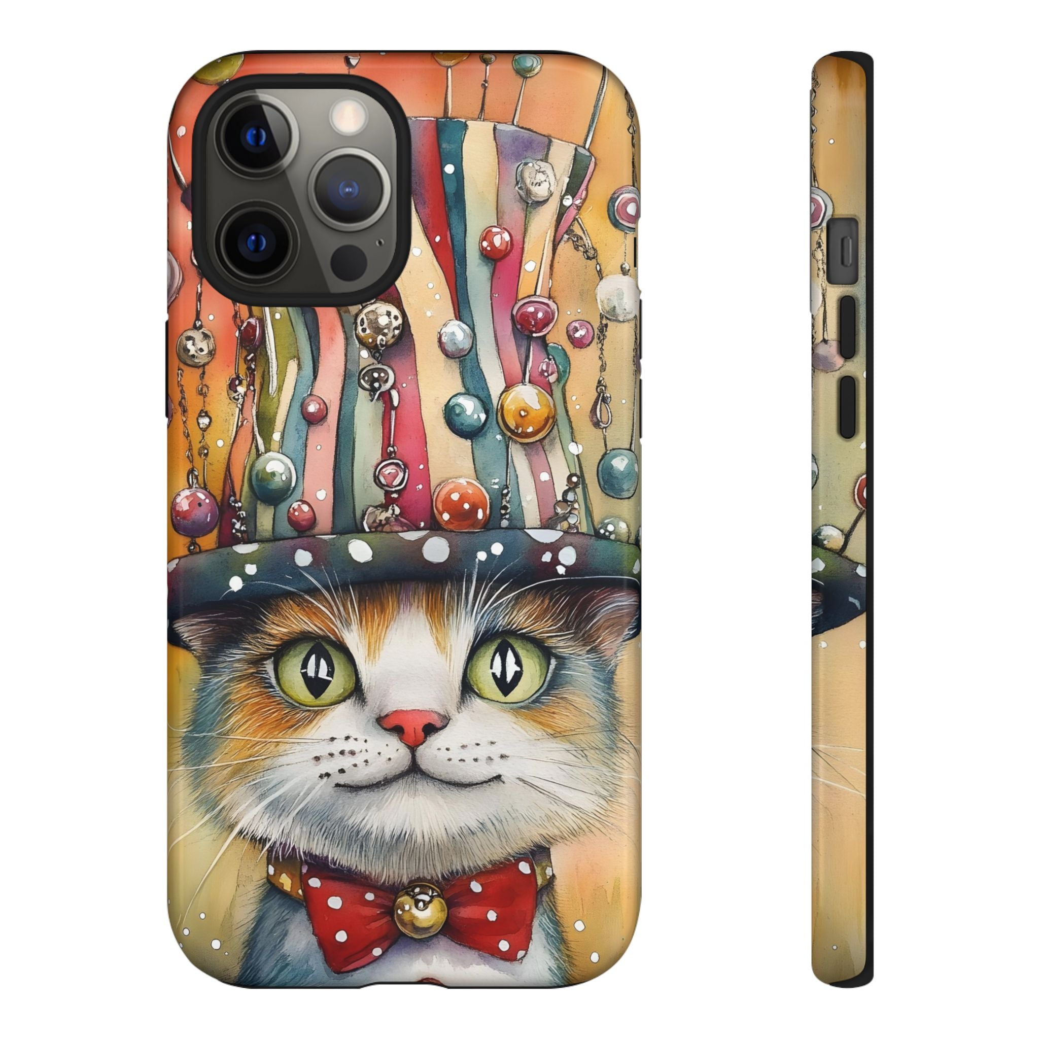 Cat in Colorful Top Hat iPhone Case — Whimsical Cat Art iPhone Case