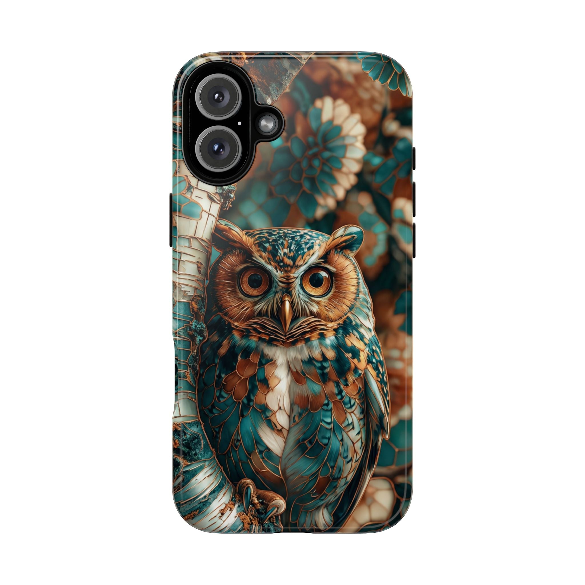 Owl Forest Tough iPhone Case | Teal & Brown Rustic Wildlife Protective Cover
