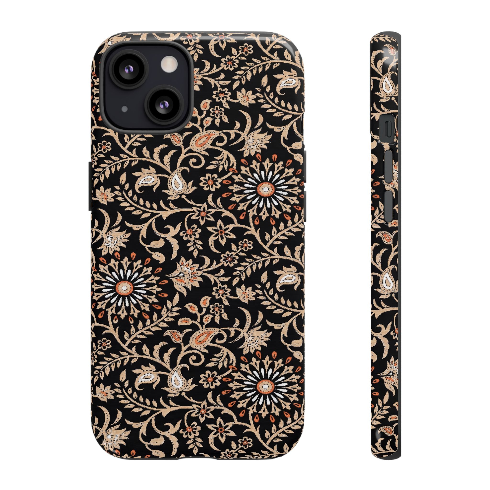 Batik Floral Black Ornate Daisies Tough iPhone Case