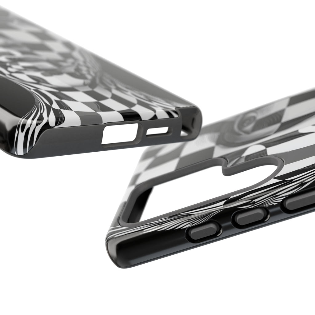 Checkerboard Face Tough Samsung Galaxy Case — Black & White Surreal Art Protective Cover