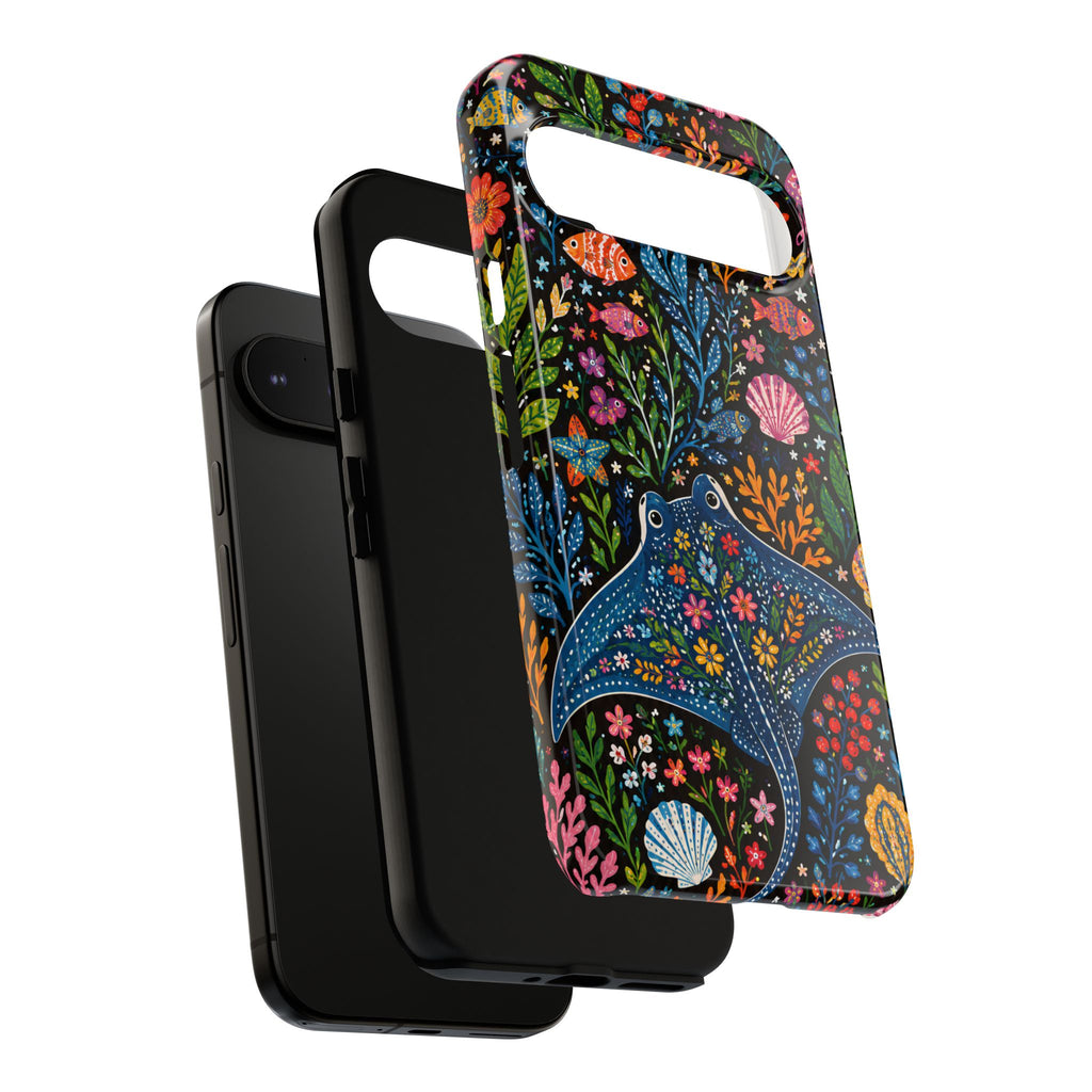 Manta Ray Floral Google Pixel Phone Case | Colorful Underwater Sea Life Protective Cover
