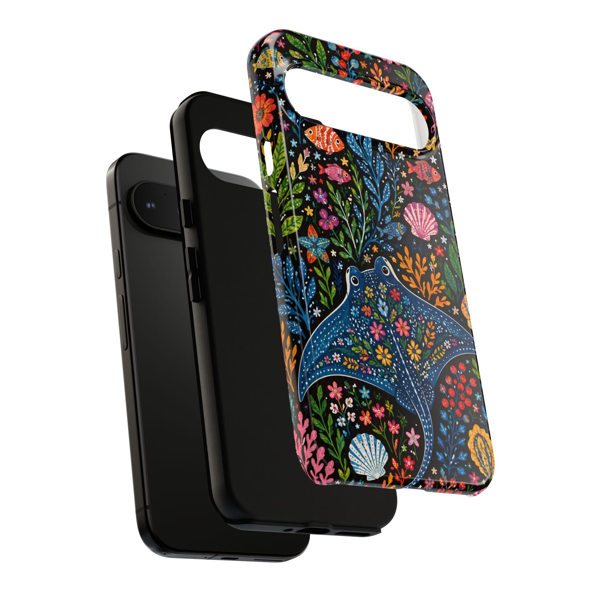 Manta Ray Floral Google Pixel Phone Case | Colorful Underwater Sea Life Protective Cover