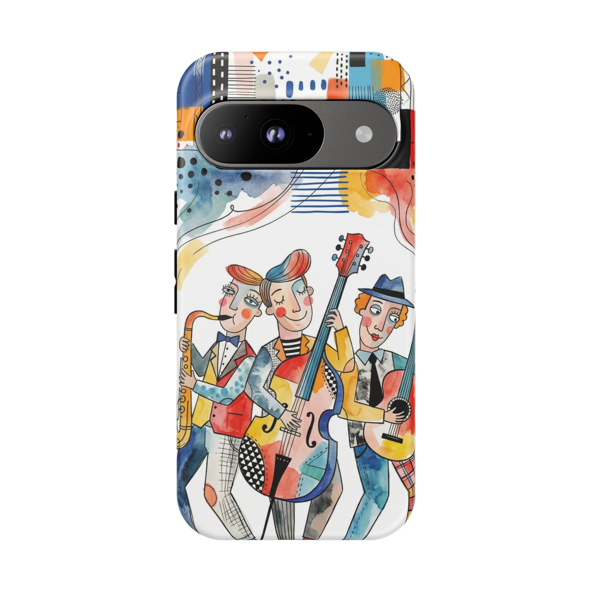 Musical Trio Illustrated Google Pixel Phone Case | Colorful Jazz Band Art Phone Cover