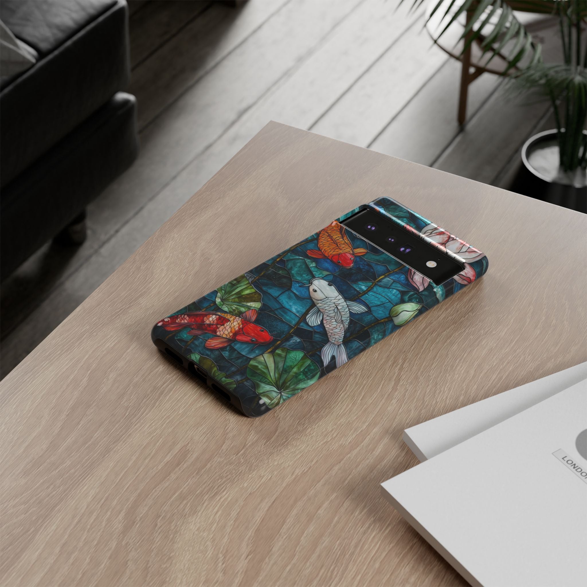 Koi Pond Tough Google Pixel Case — Stained Glass Lotus & Koi Design