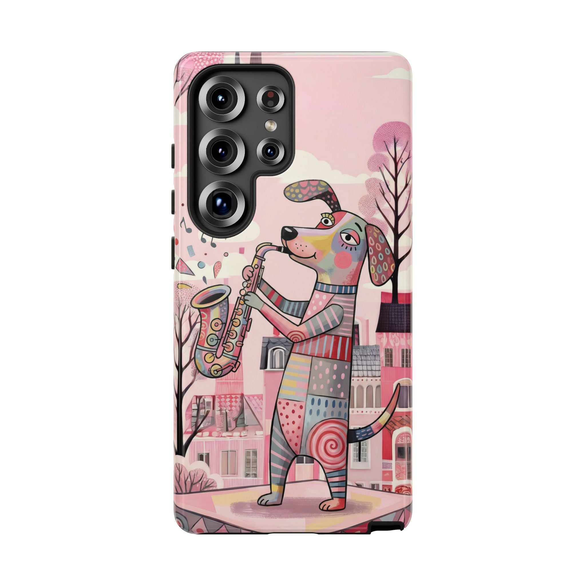 Saxophone Dog Samsung Galaxy Phone Case | Cute Pink Musical Art Protective Case