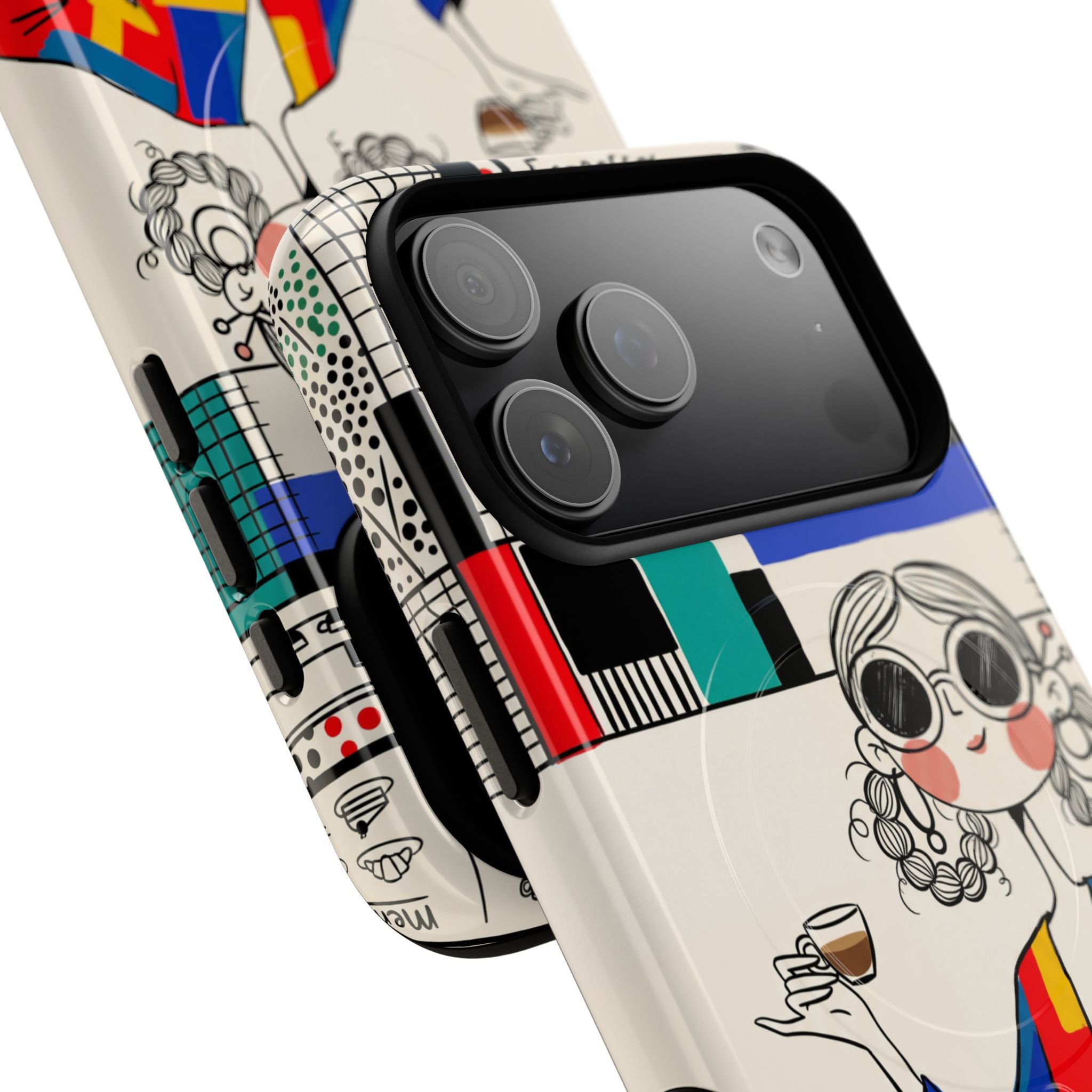 Retro Cafe MagSafe iPhone Case | Colourful Chic Woman Illustration