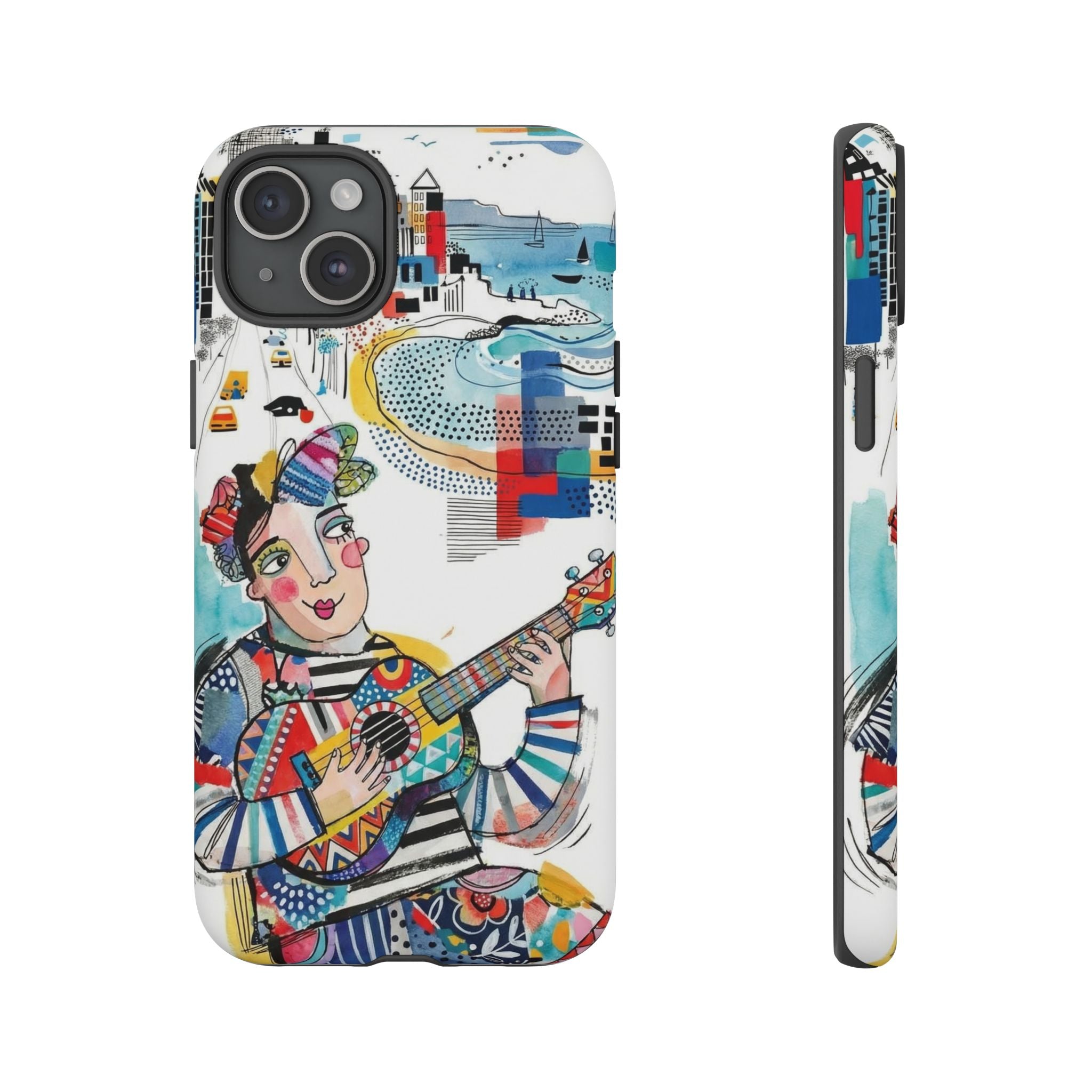 Artistic Musician iPhone Case | Colorful Guitar Cityscape Tough Case