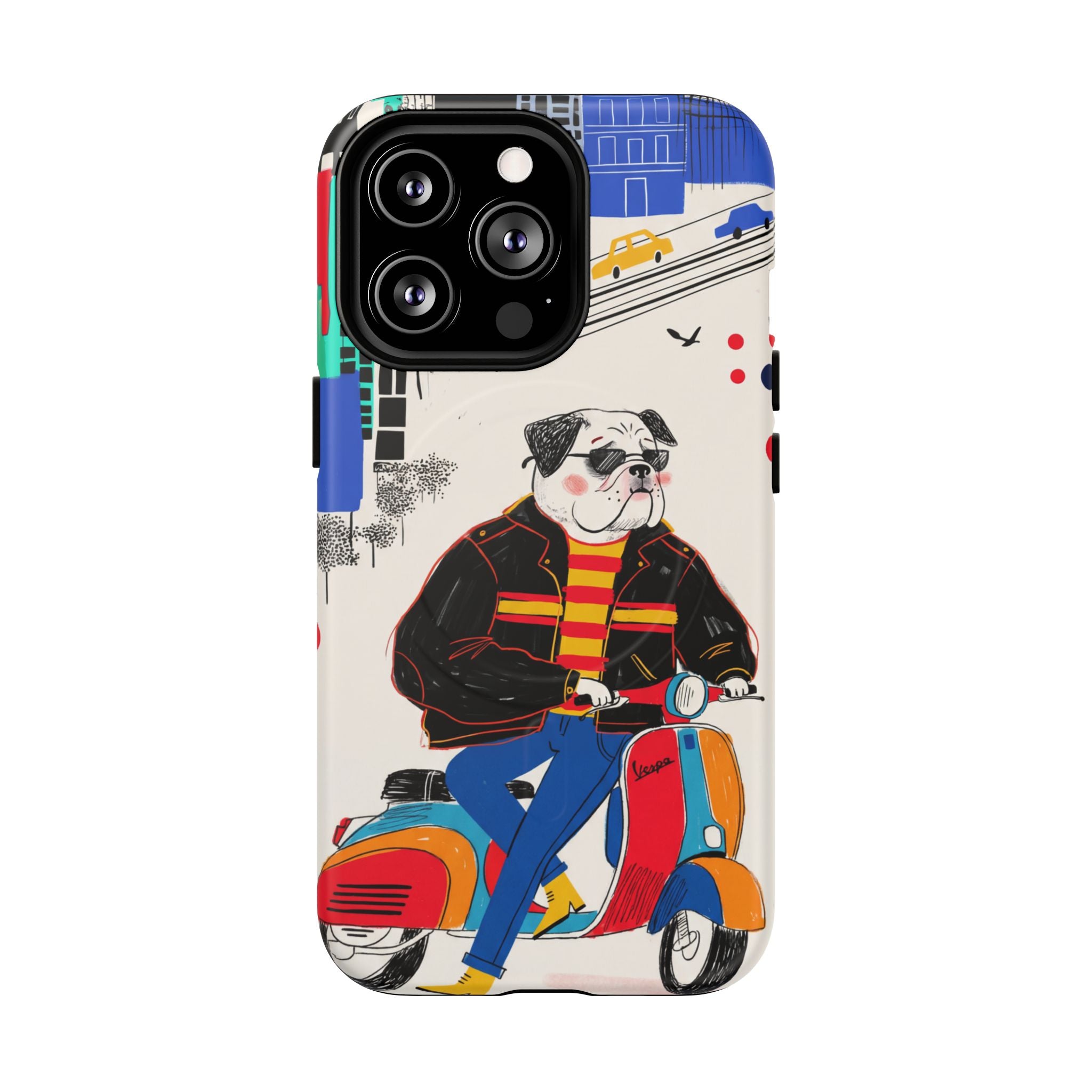Bulldog Vespa MagSafe iPhone Case | Retro Scooter Dog Protective Cover