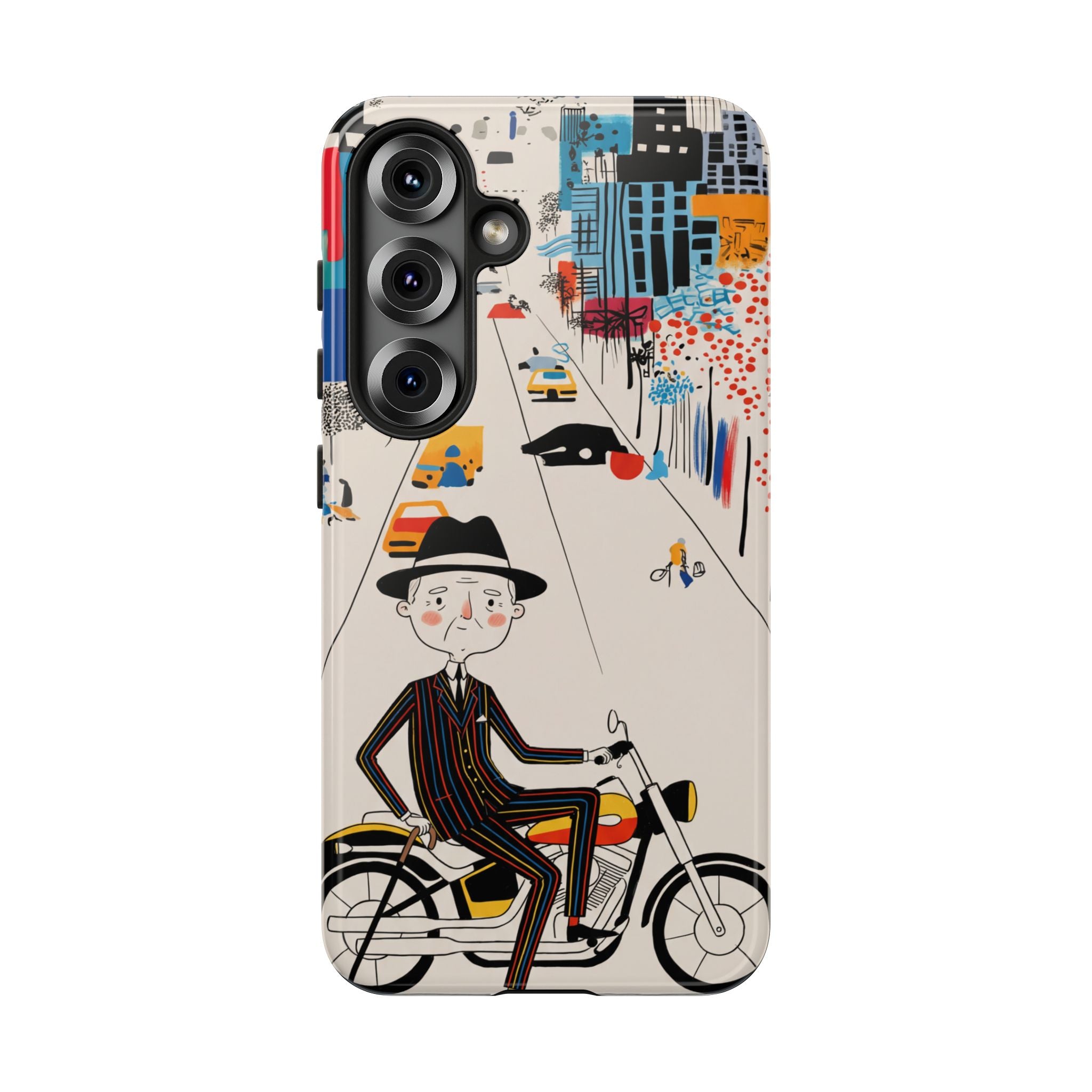 Vintage Grandpa Rider Motorcycle Samsung Galaxy Phone Case | Illustrated Cityscape