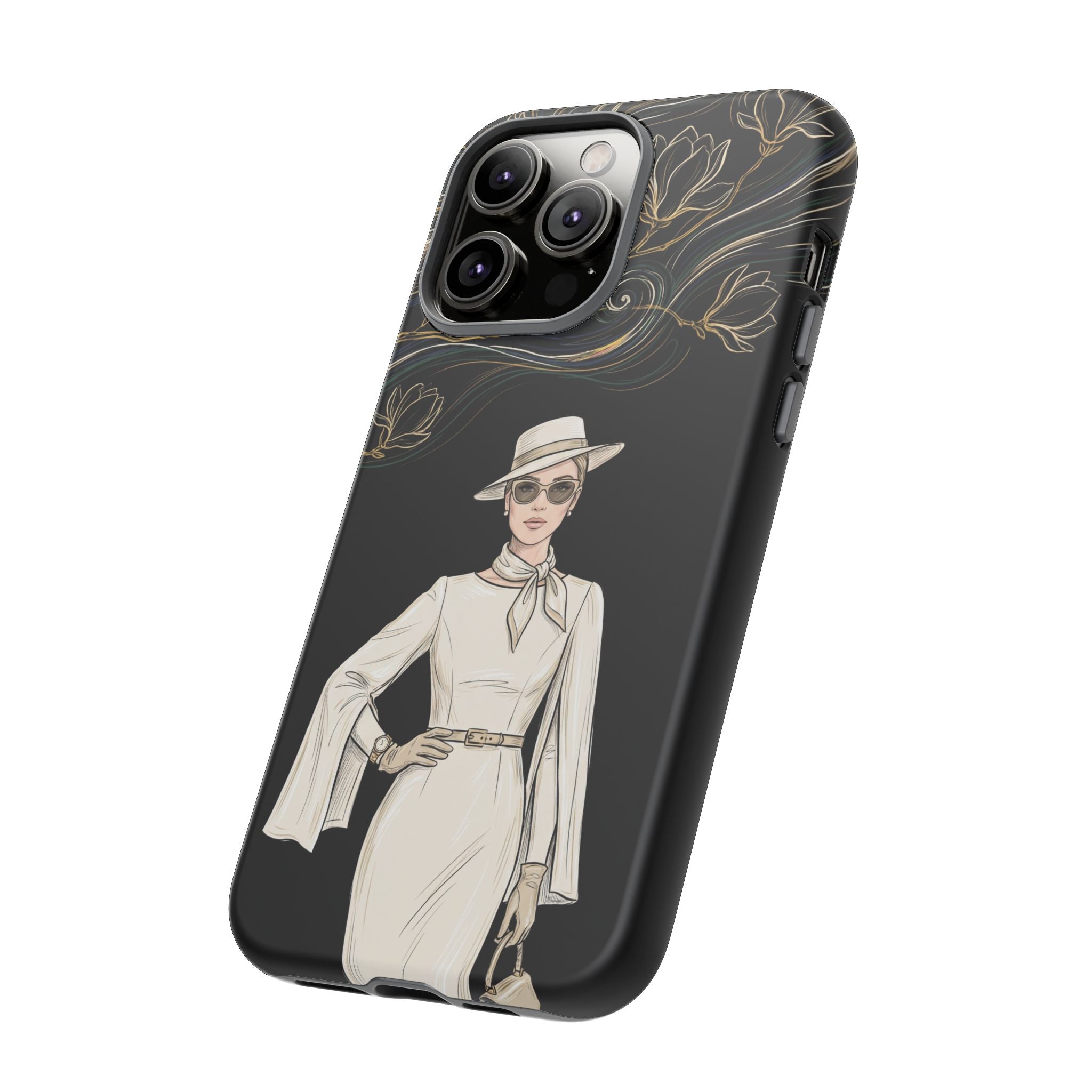 iPhone Case | Elegant Vintage Lady with Gold Floral Swirls