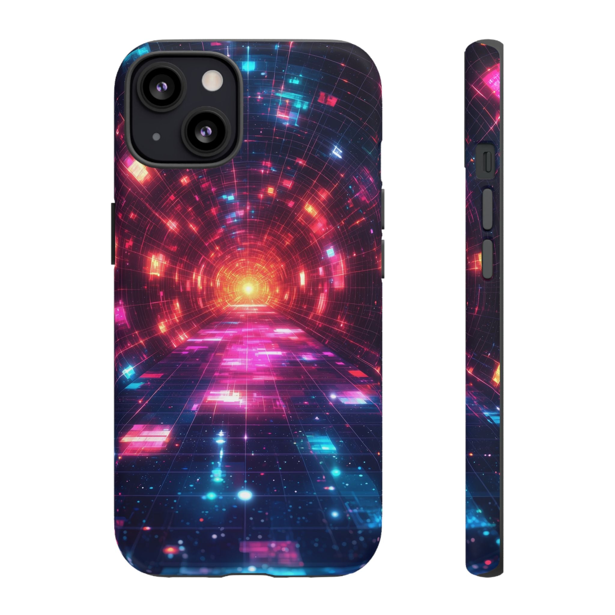Neon Tunnel Tough iPhone Case — Retro Futuristic Galaxy Design